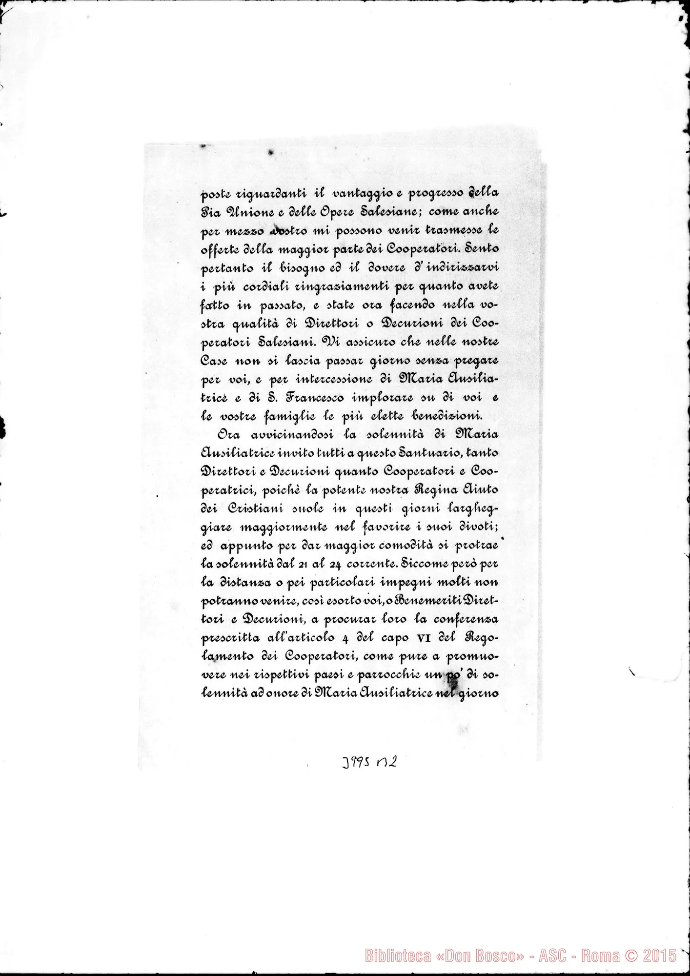Fotogramma B 2 — 15-05- Ai Direttori E Decurioni dei Cooperatori. Stampato