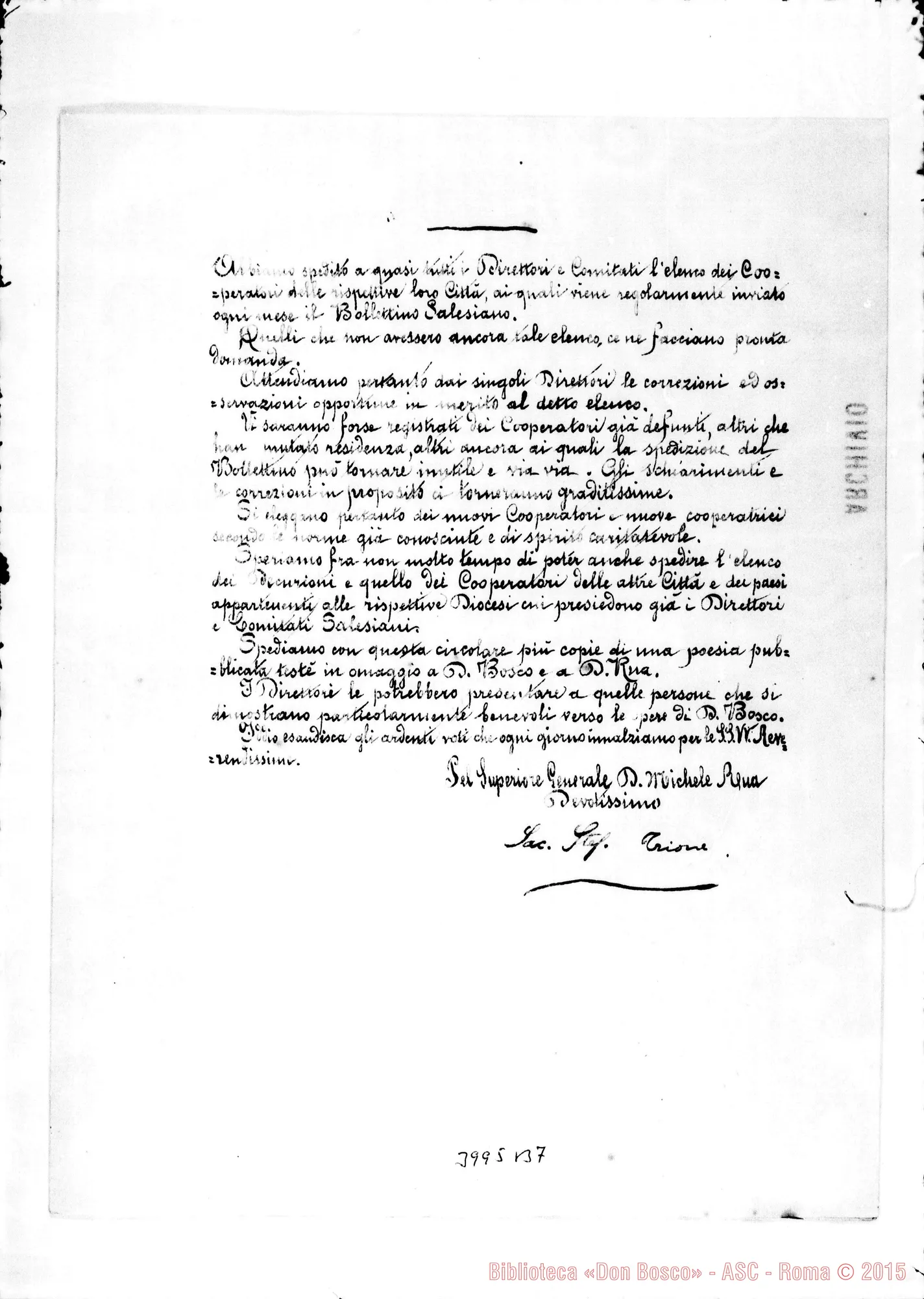 Fotogramma B 7 — 29-06- Ringrazia degli auguri. Ms. allogr. E stampato