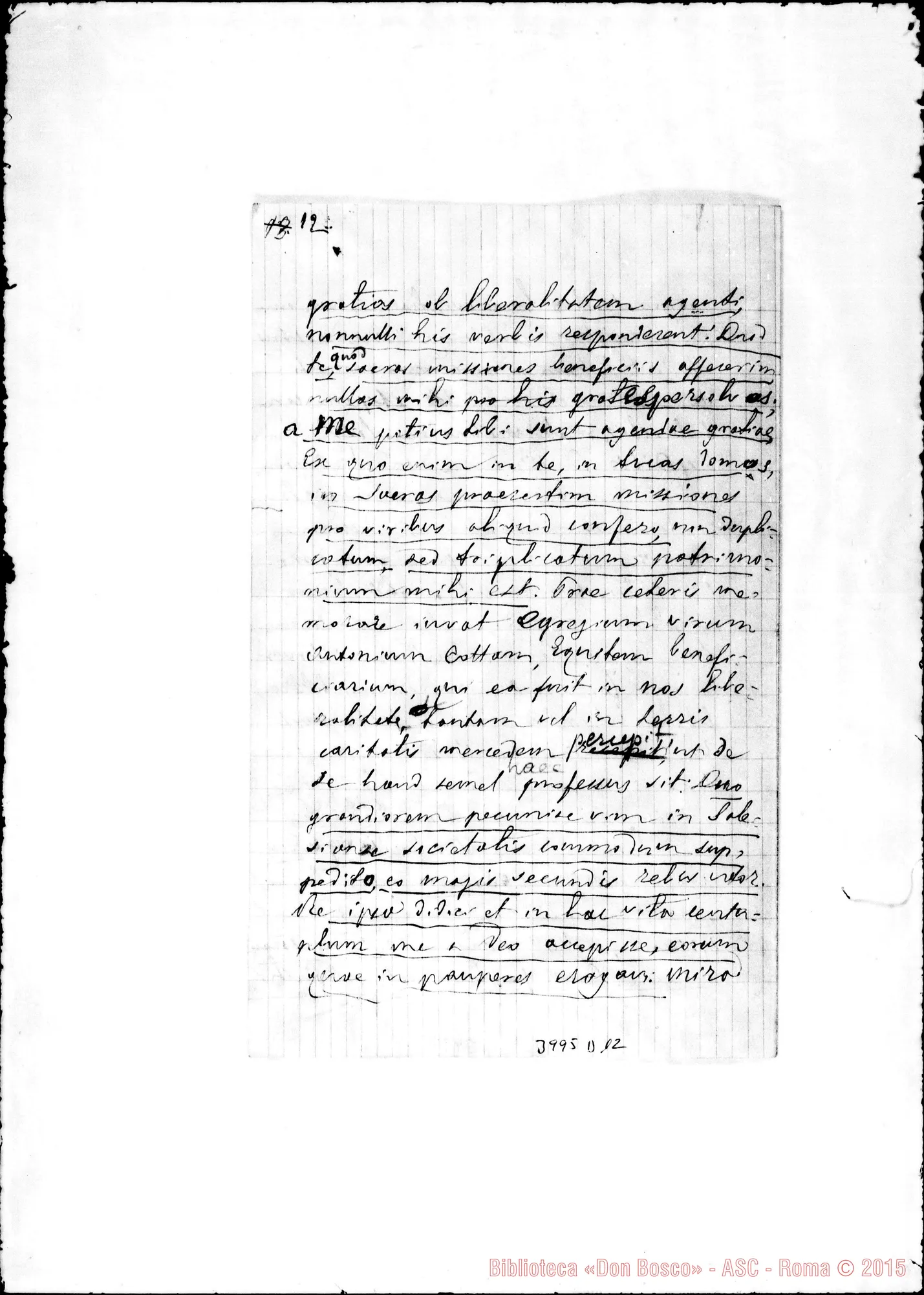 Fotogramma D 12 — 9-11- Per le vocazioni missionarie. Minuta ms. allogr. con correi, autogr. Rua, bella copia E bozze