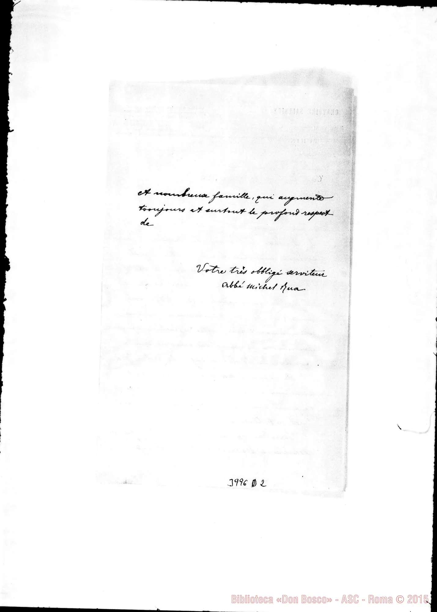 Fotogramma D 2 — 09- Oleografia di D. Bosco. Ms. allogr. in francese con firma autogr. Rua. Quattro copie