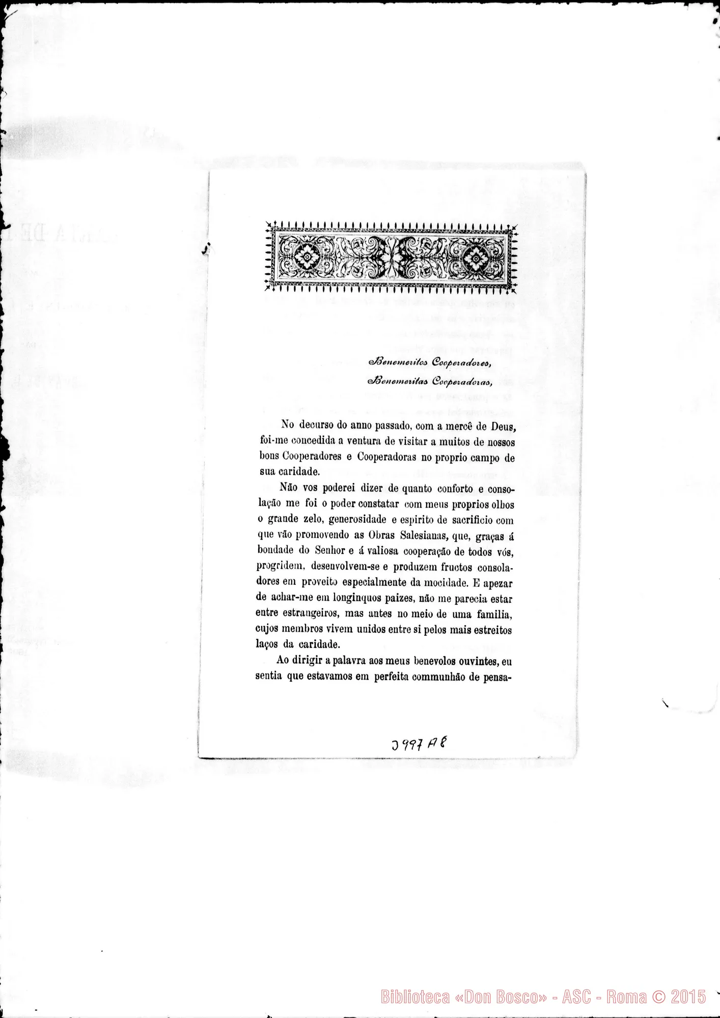 Fotogramma A 8 — 1896: Lettera di D. Rua ai Cooperatori ed alle Cooperatrici. Stampato