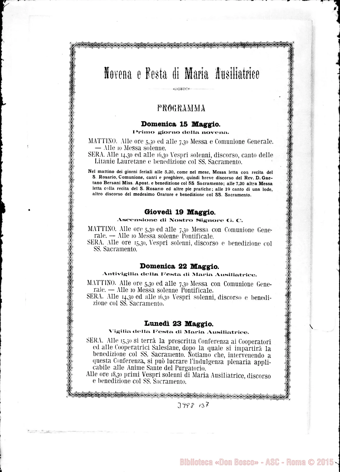Fotogramma B 7 — 15-05- Per la solennità di Maria Ausiliatrice. Ms. allogr. E stampato