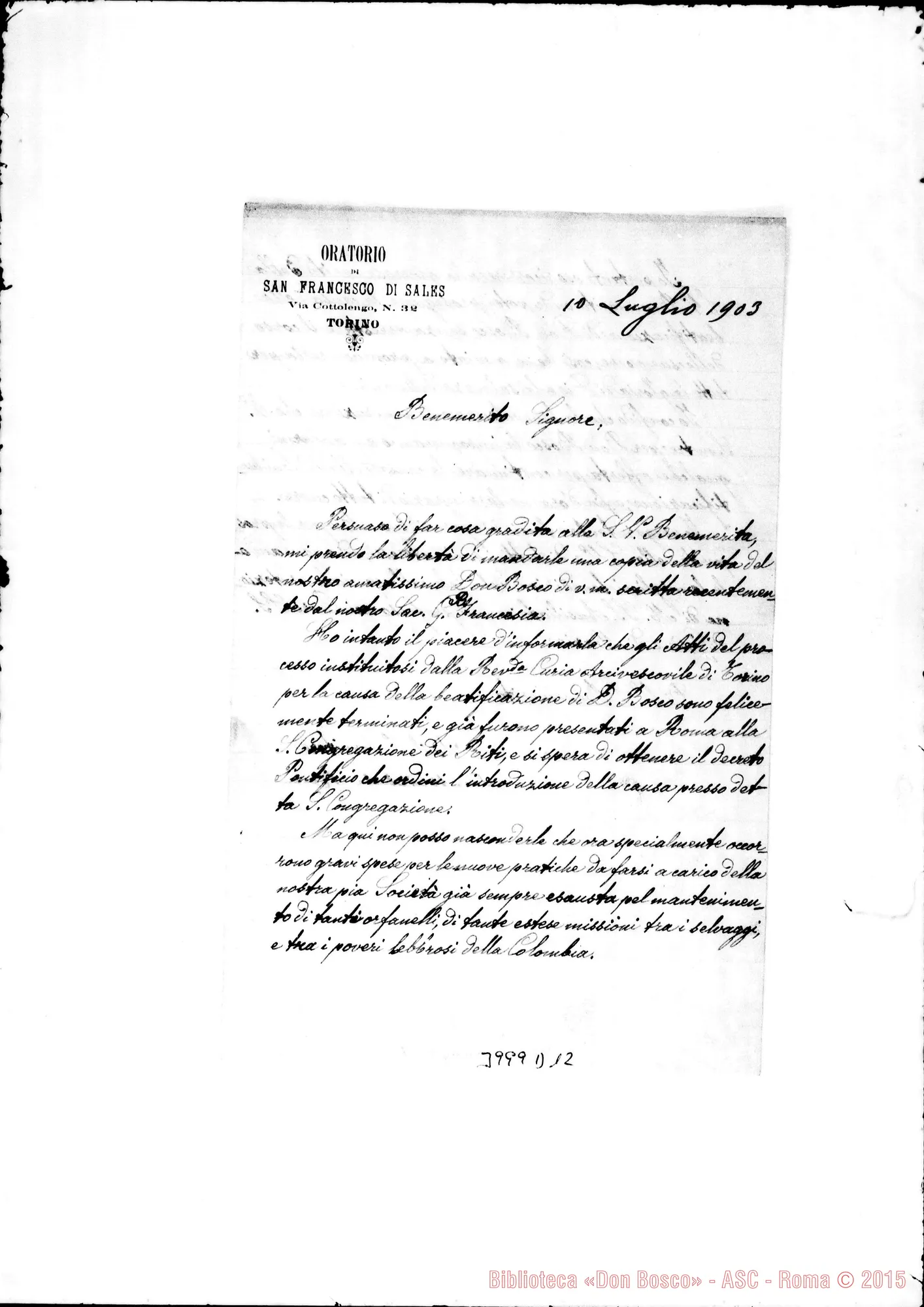 Fotogramma D 12 — 4-07- Invio della Vita di D. Bosco. Tre lettere ms. con firma autogr. Rua