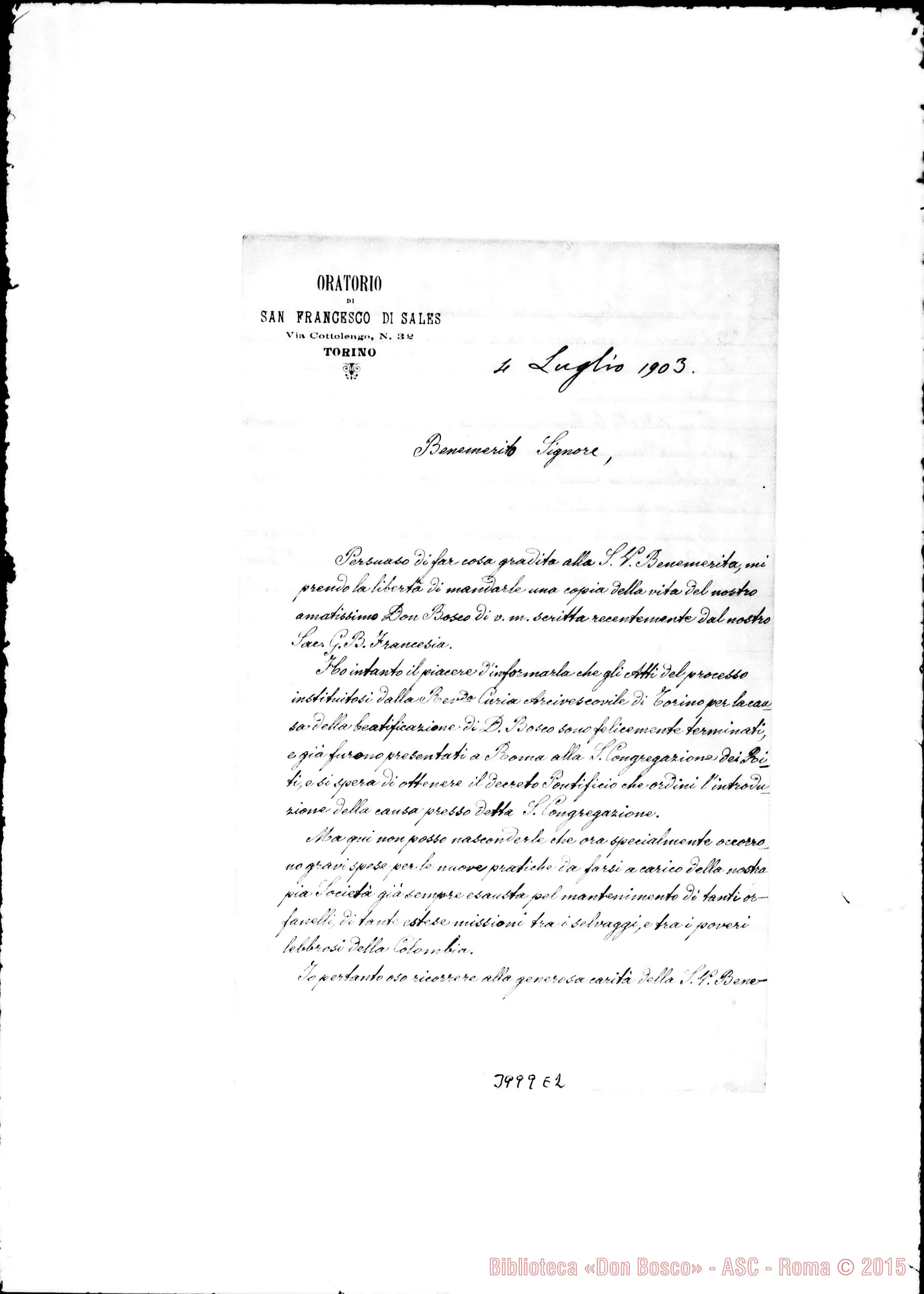 Fotogramma E 2 — 4-07- Invio della Vita di D. Bosco. Tre lettere ms. con firma autogr. Rua