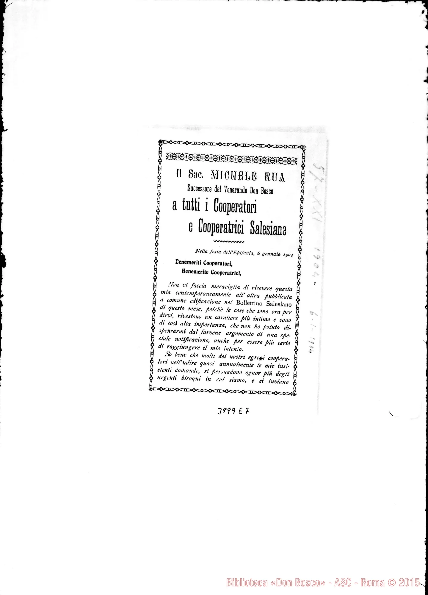 Fotogramma E 7 — 6-01-1904: Motivazioni delle richieste di denaro. Stampato