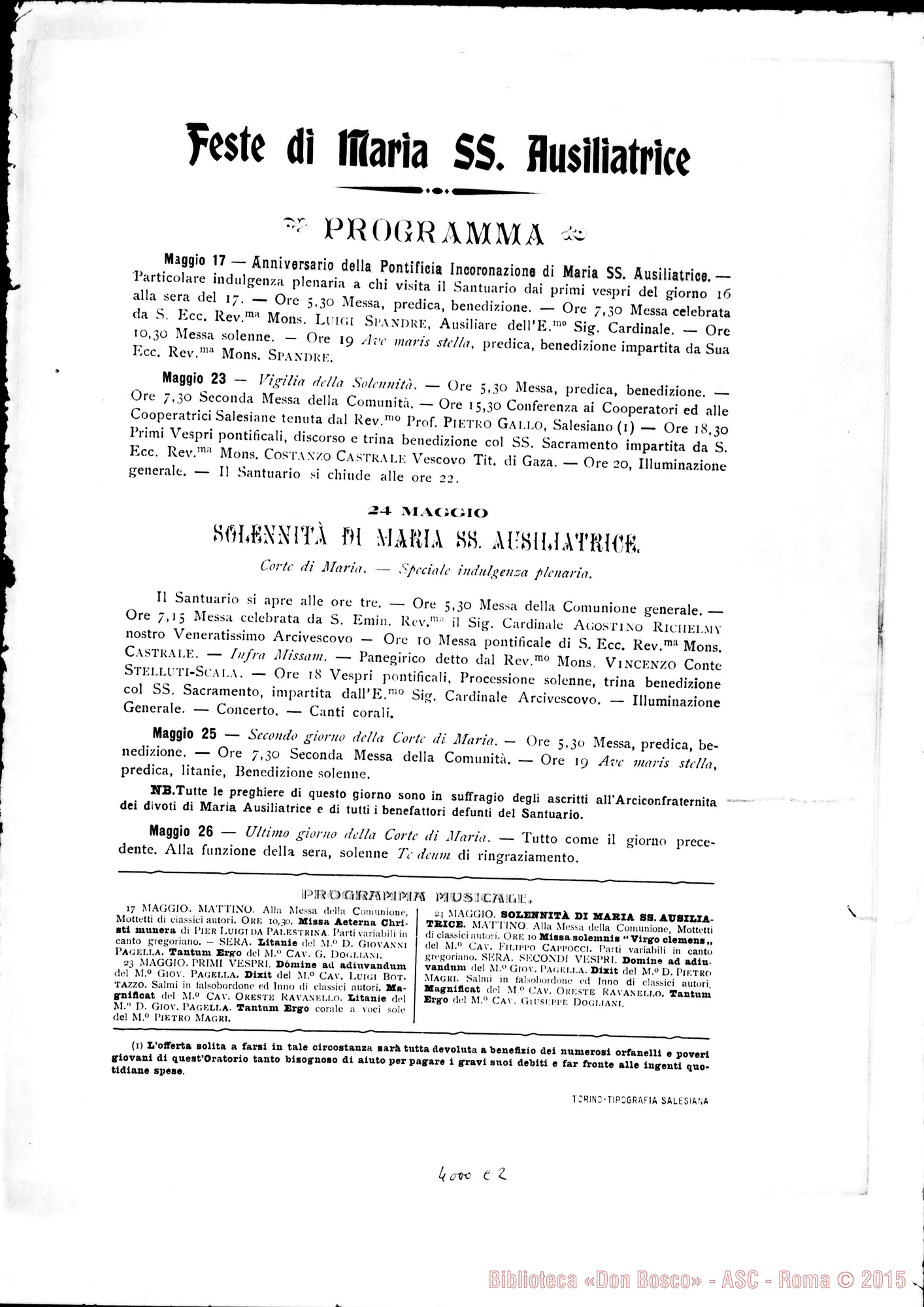 Fotogramma C 2 — 15-05- Invito per la Festa di Maria Ausiliatrice. Stampato E ms. allogr.
