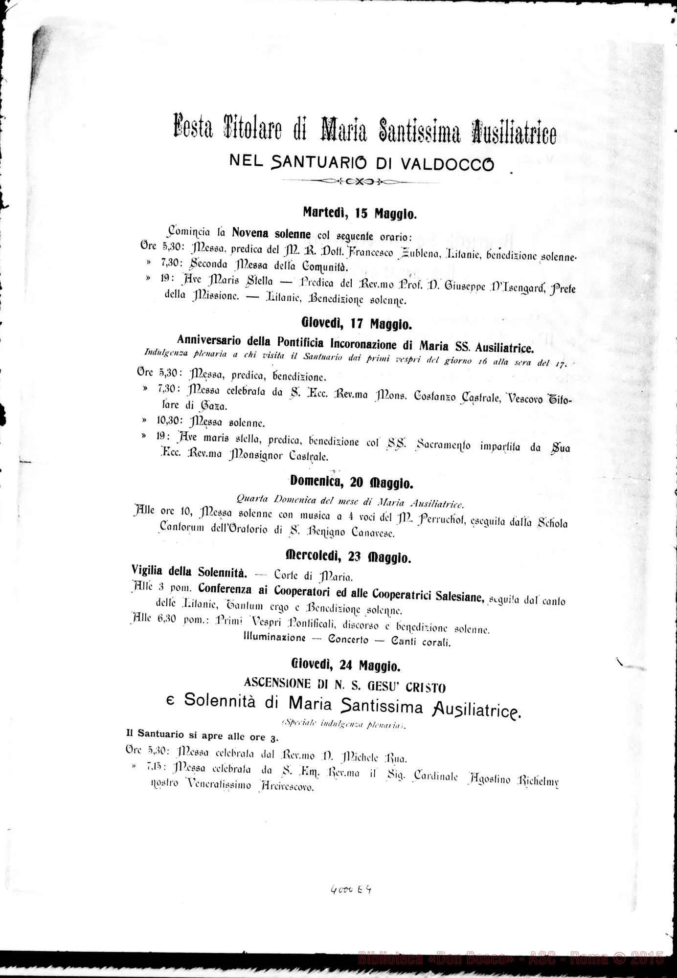 Fotogramma E 4 — 14-05- Novena di Maria Ausiliatrice. Quinto Congresso. Stampato