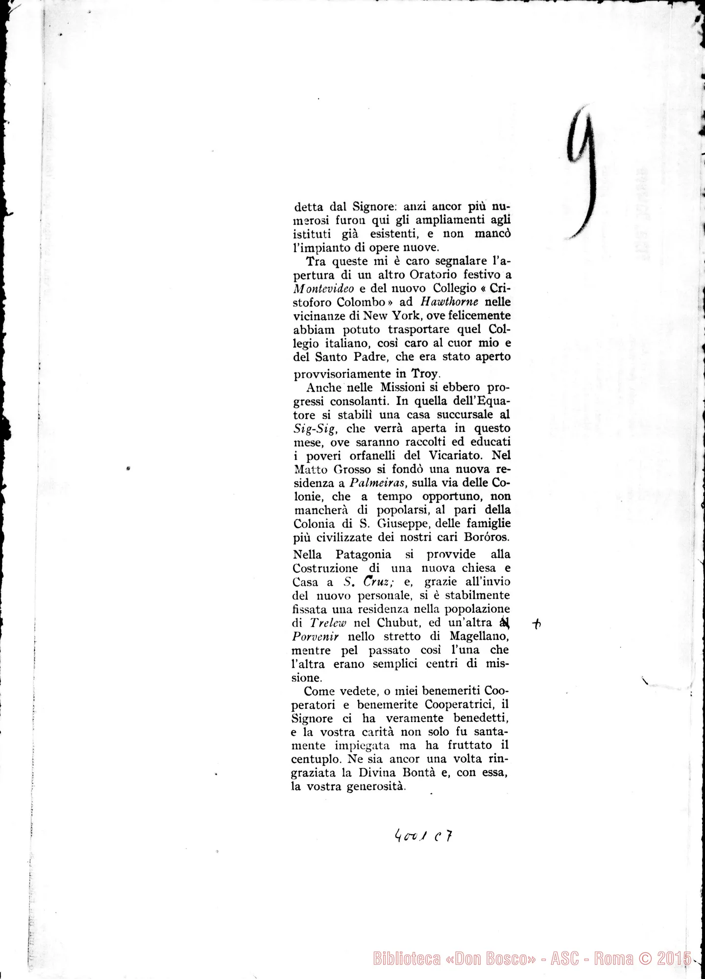Fotogramma C 7 — 1-01-1909: Breve notizia sulla Congregazione. Bozze con correz. autogr. Rua