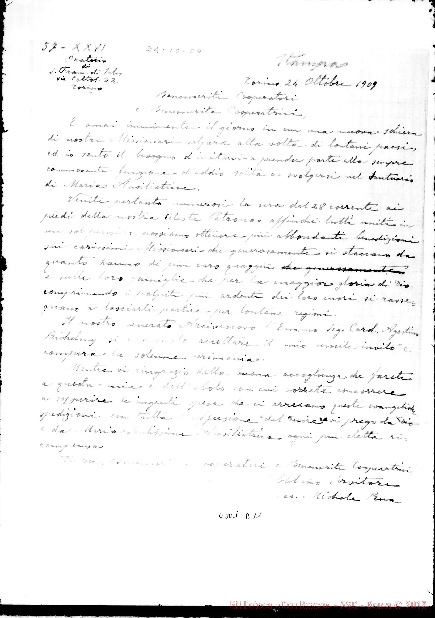 Fotogramma D 11 — 11.. 24-10- Partenza di Missionari. Ms. allogr. E stampato