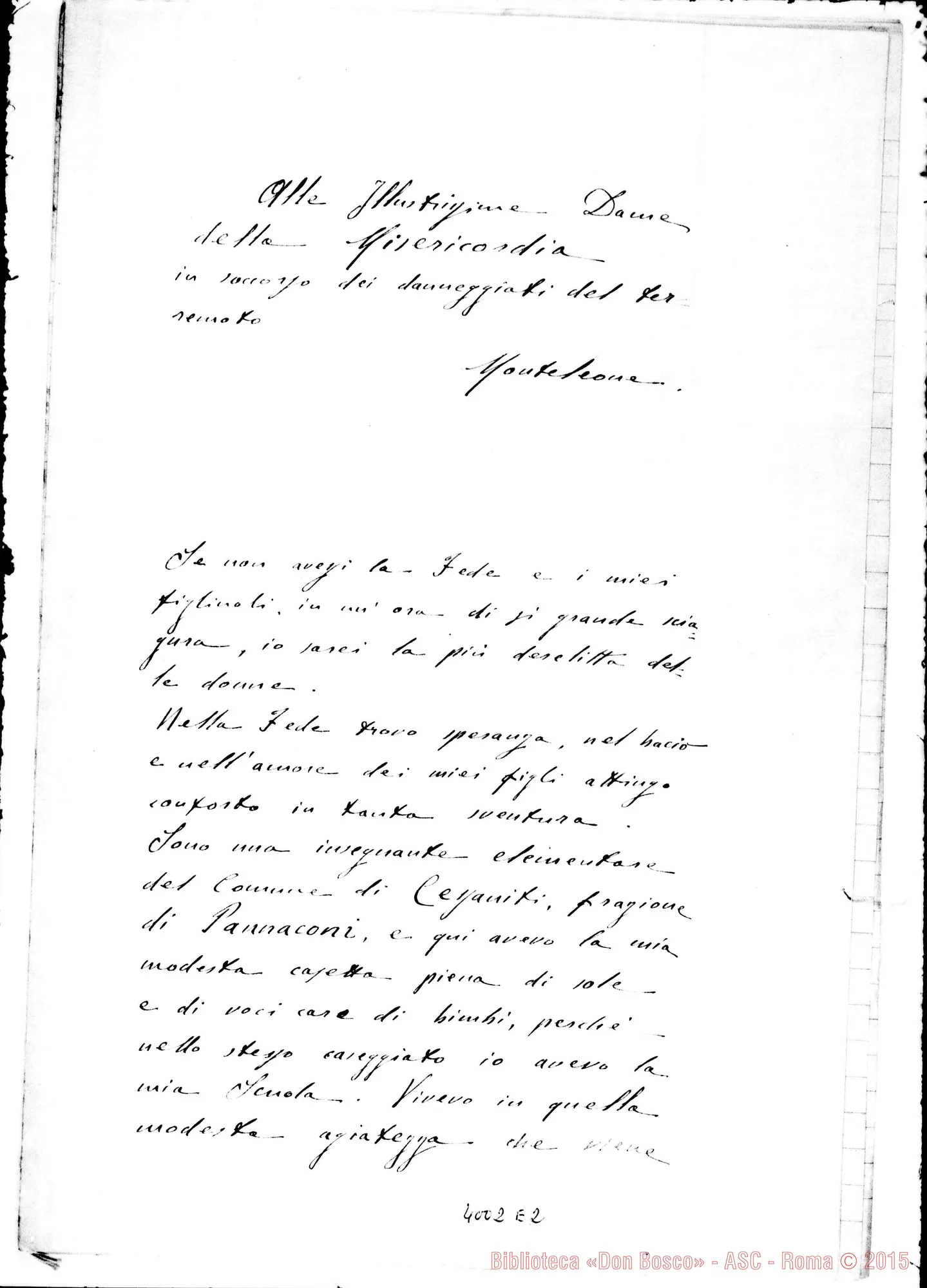 Fotogramma E 2 — Marianna Schipani, maestra-illustrissime Dame. Pannaconi, 4-10-1905