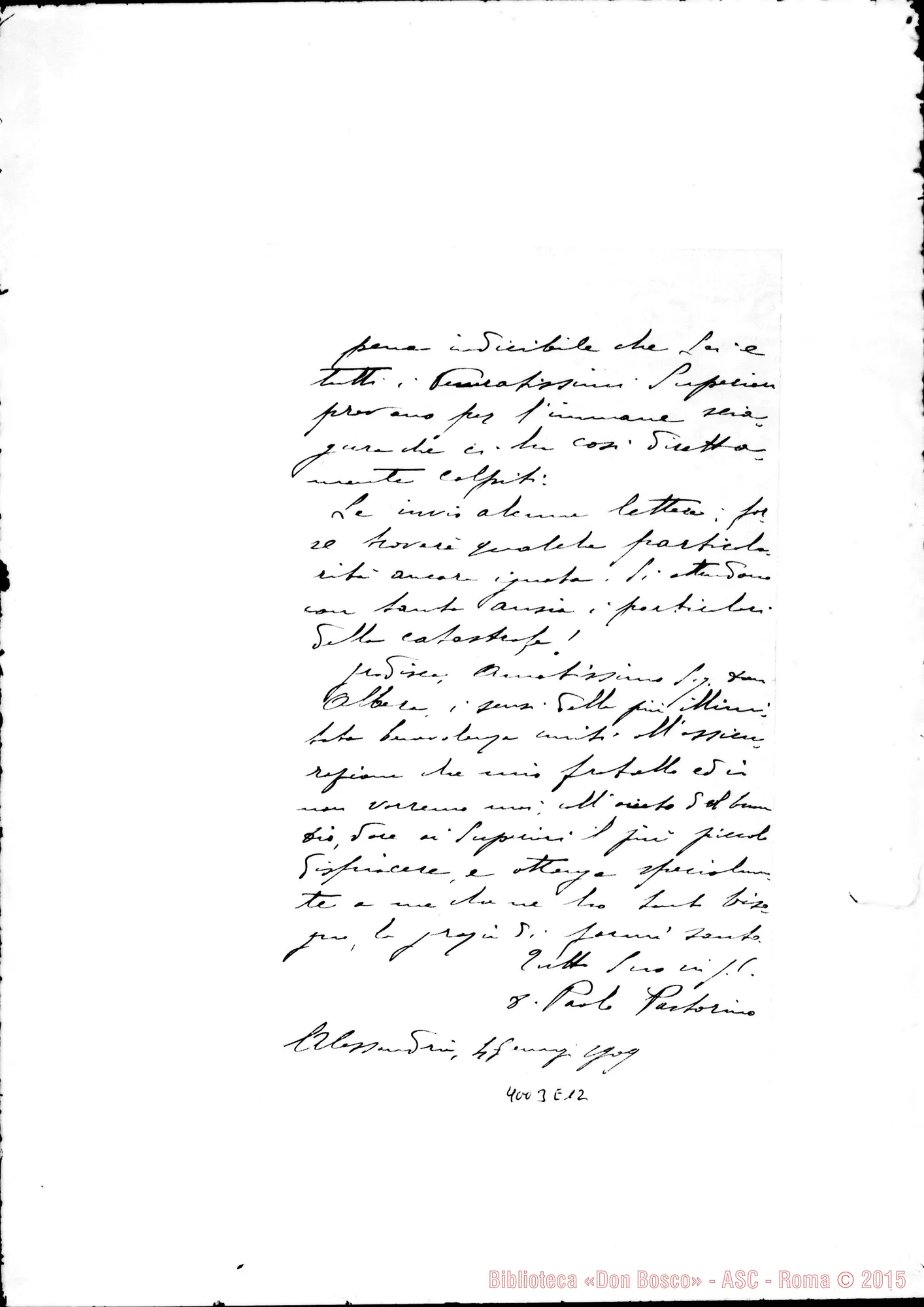 Fotogramma E 12 — Don Pastorino Paolo-Don Albera Paolo. Alessandria, 4-01-1909