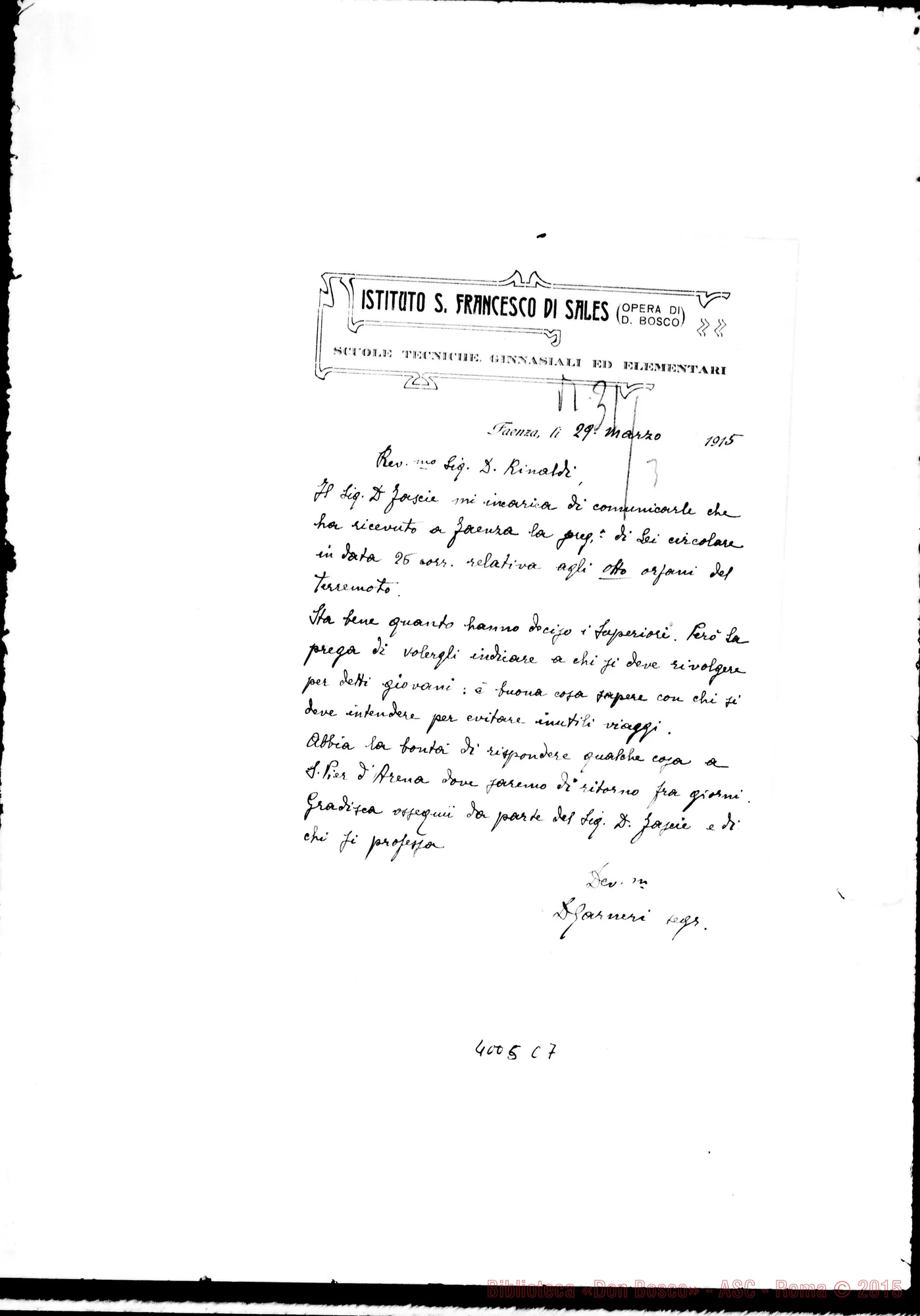 Fotogramma C 7 — Don Garneri-Don Rinaldi. Faenza, 29-03-1915