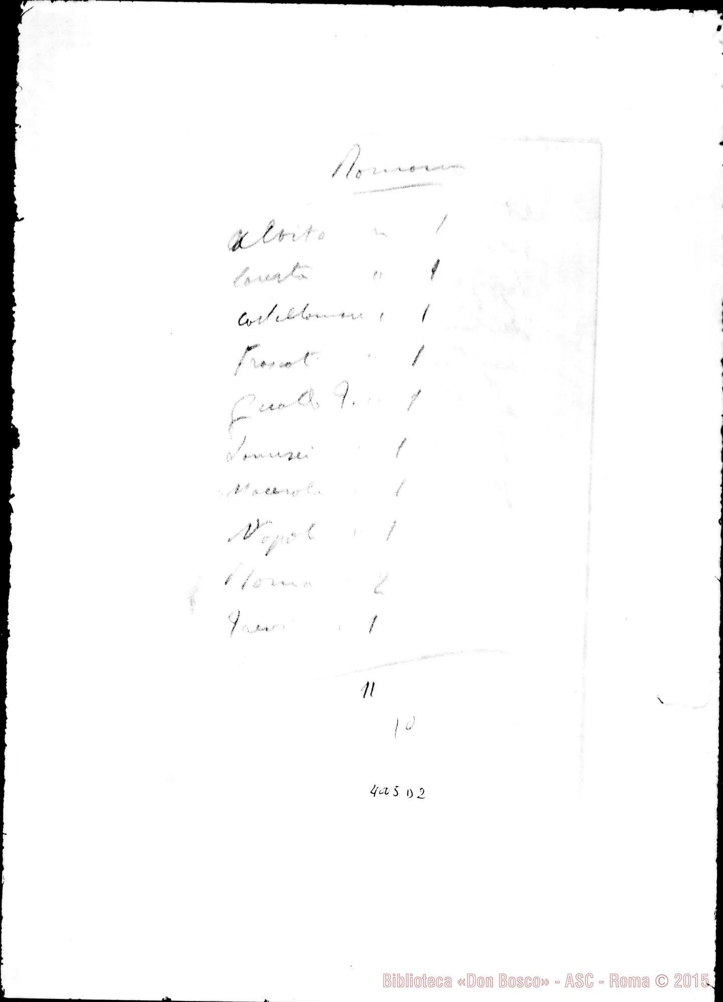 Fotogramma D 2 — Appunti (a matita), ms. autogr. Rinaldi