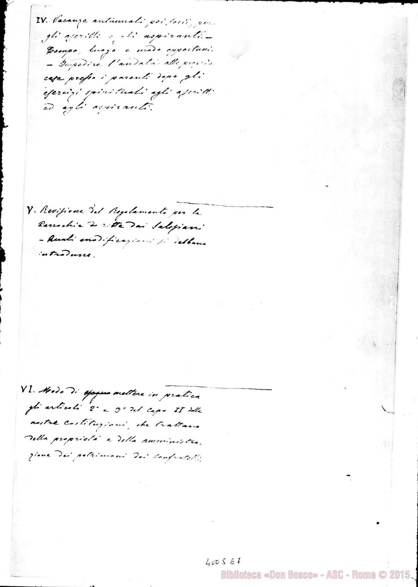 Fotogramma E 7 — Materie da trattarsi nel Capitolo. Ms. di Don Durando E stampato