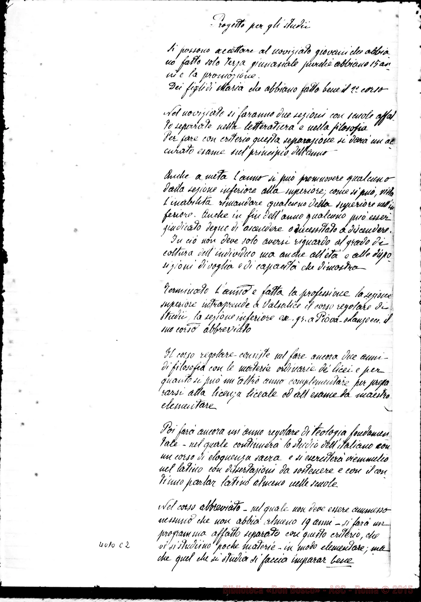 Fotogramma C 2 — Progetto per gli studi. Ms. di D. Barberis