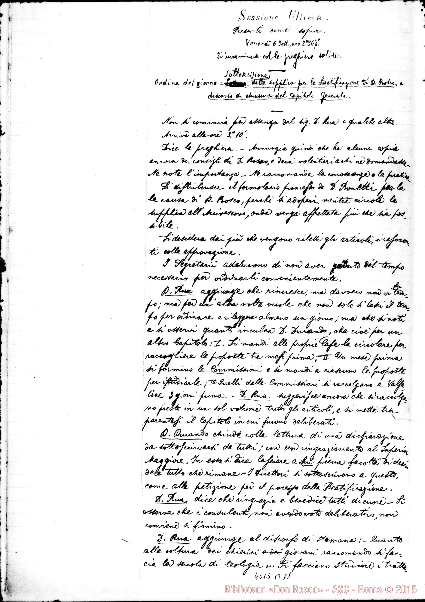 Fotogramma B 11 — Verbale-relazione del V Capitolo Generale, datata 7-09-1889