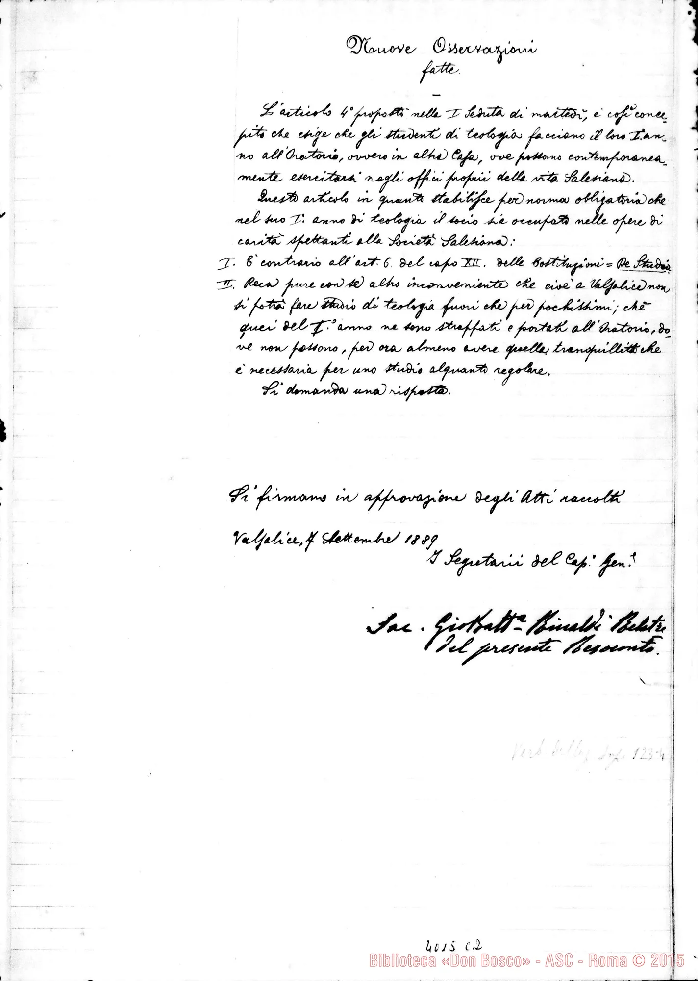 Fotogramma C 2 — Verbale-relazione del V Capitolo Generale, datata 7-09-1889