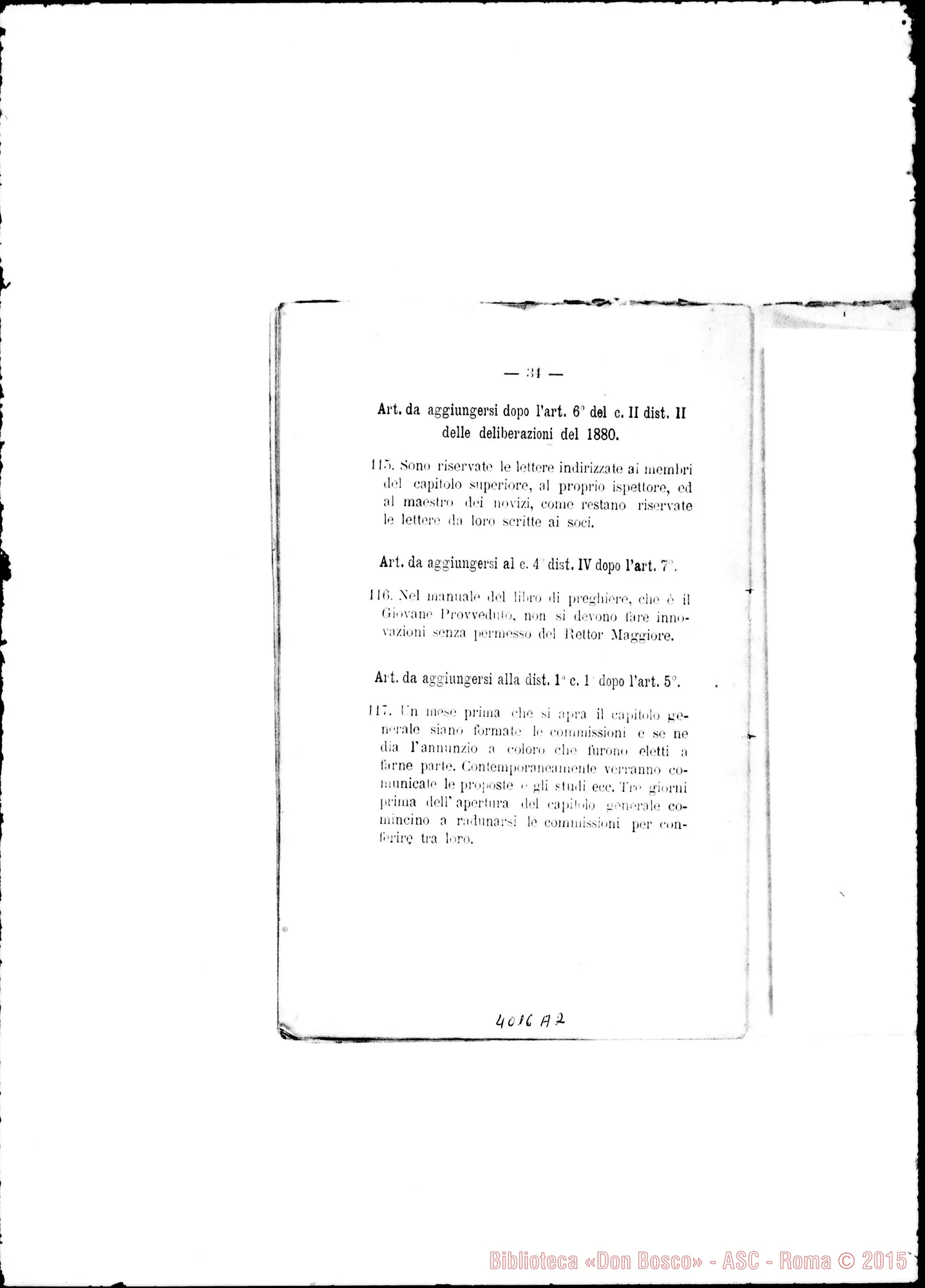 Fotogramma A 2 — 6.. Deliberazioni del V Capitolo Generale. Stampato