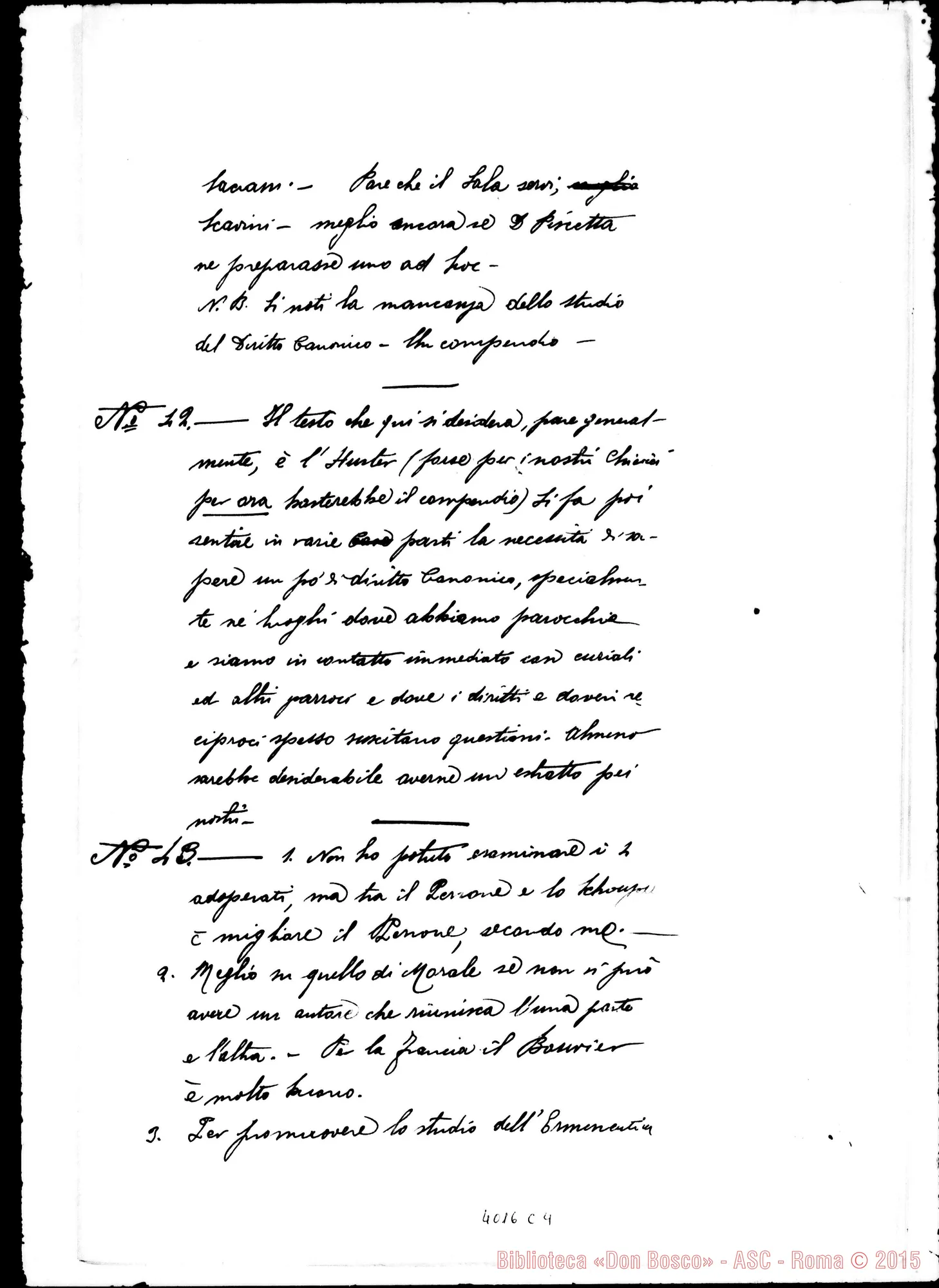 Fotogramma C 4 — Risposte E osservazioni alla prima proposta sugli Studi Teologici. Ms.