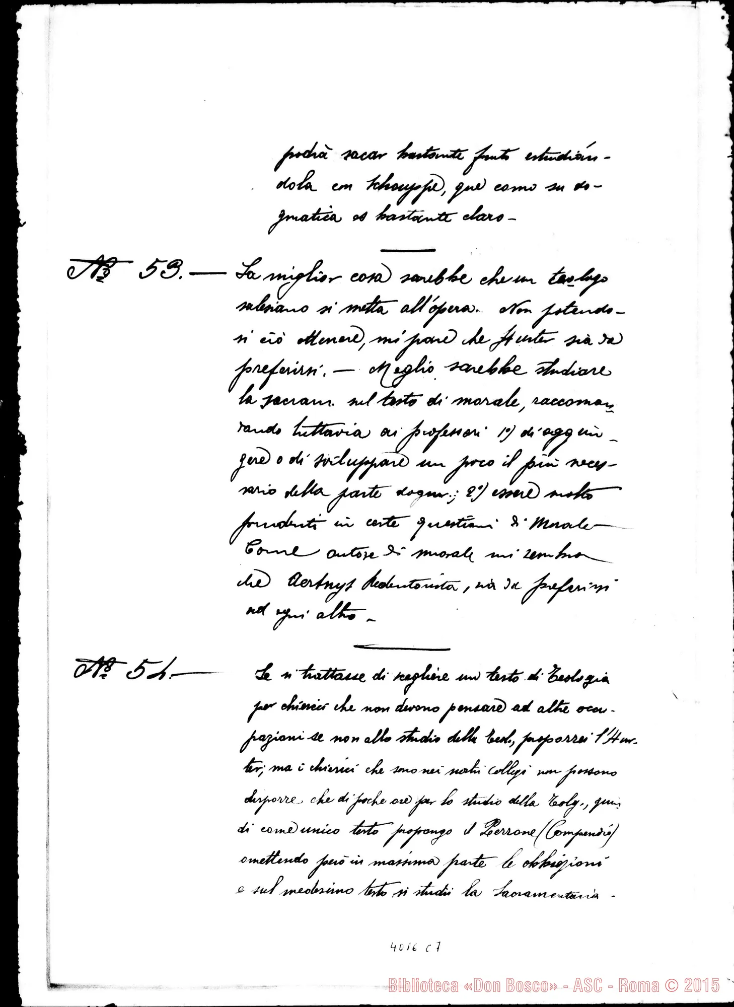 Fotogramma C 7 — Risposte E osservazioni alla prima proposta sugli Studi Teologici. Ms.