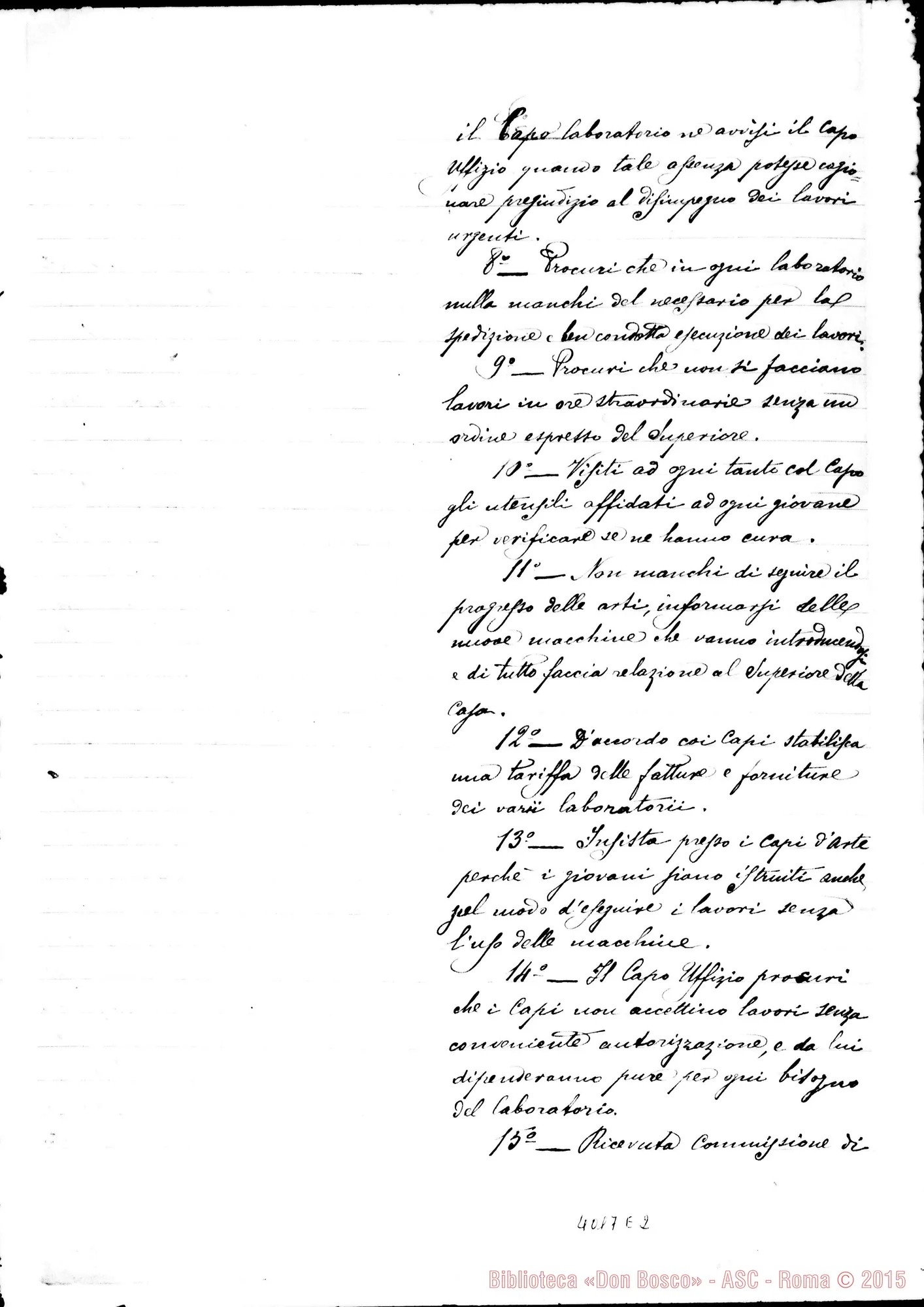Fotogramma E 2 — Regolamento per il Capo Uffizio dei Laboratori