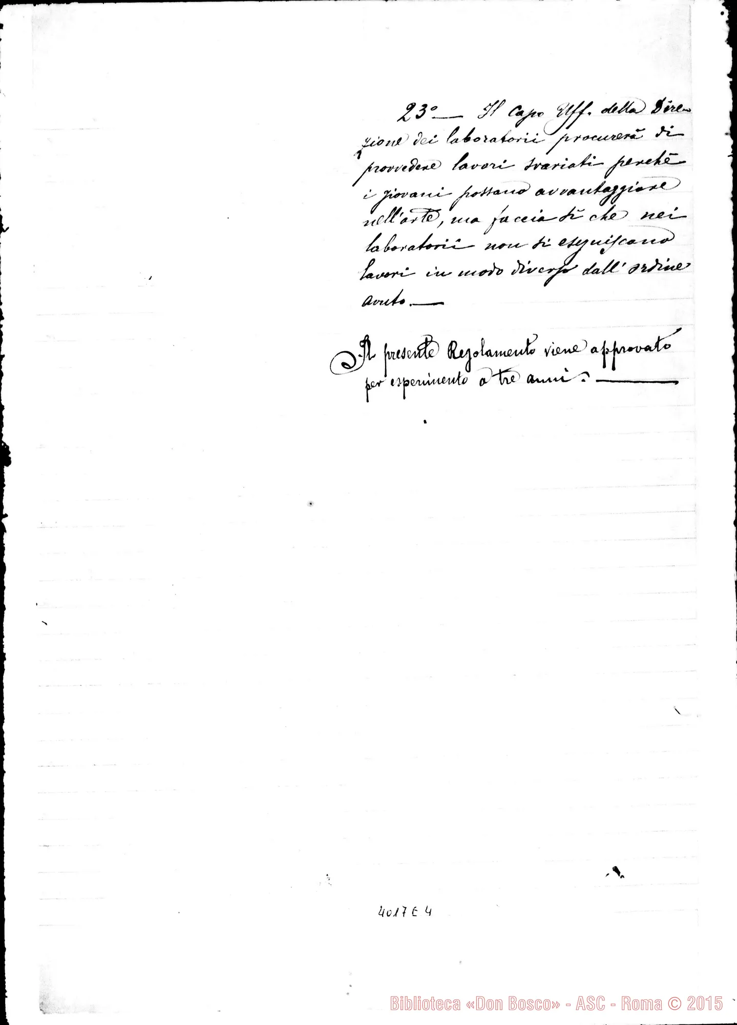 Fotogramma E 4 — Regolamento per il Capo Uffizio dei Laboratori
