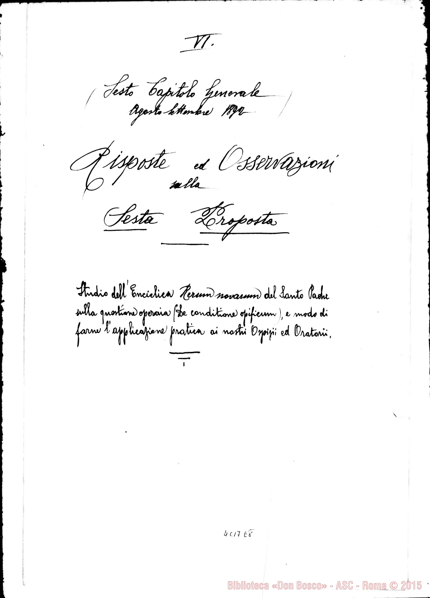 Fotogramma E 8 — Risposte ed osservazioni alla sesta proposta: la Rerun Novarum