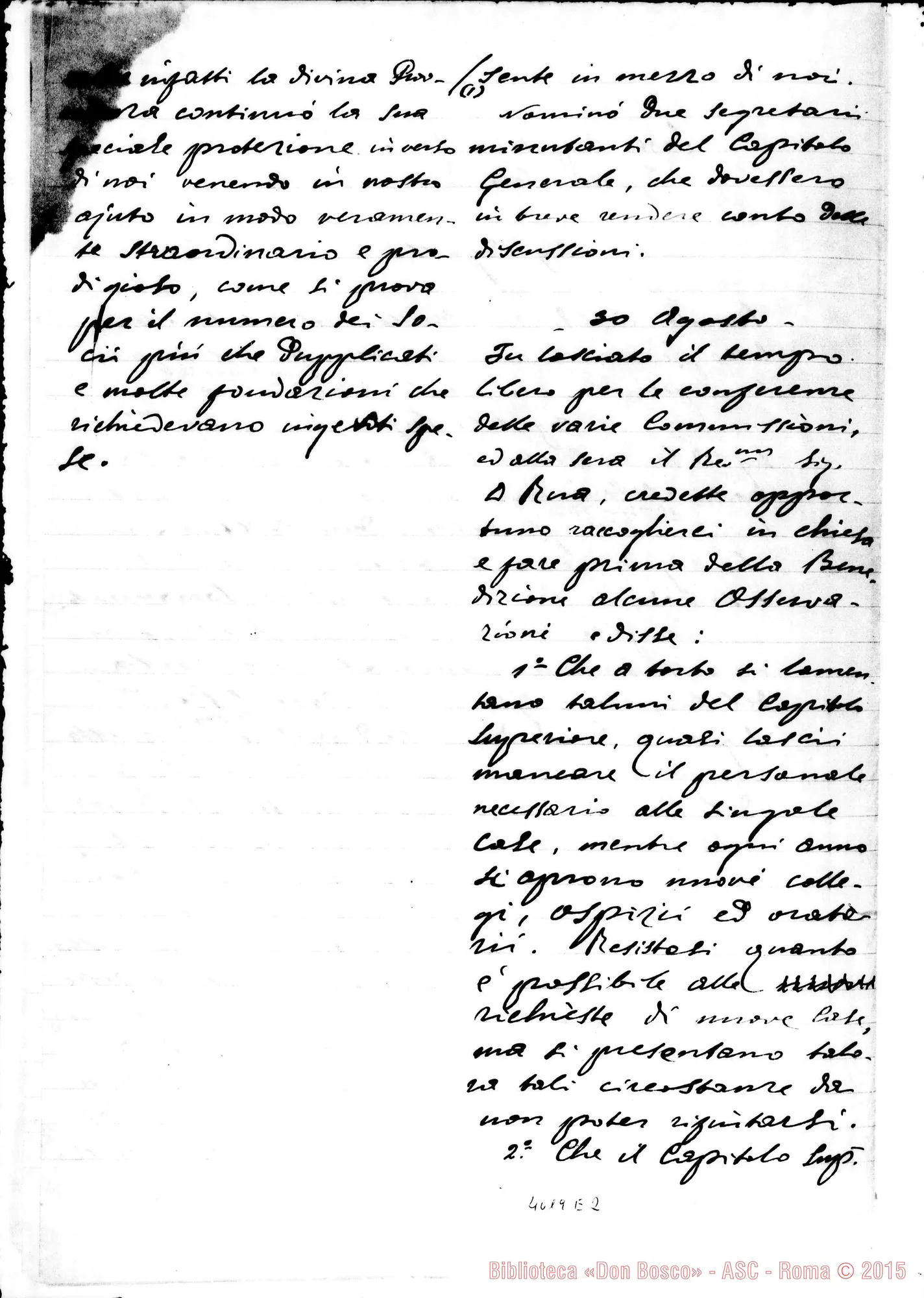 Fotogramma E 2 — Riassunto delle Conferenze del Capitolo Generale. Ms.: Don Bovio E Don Bensì