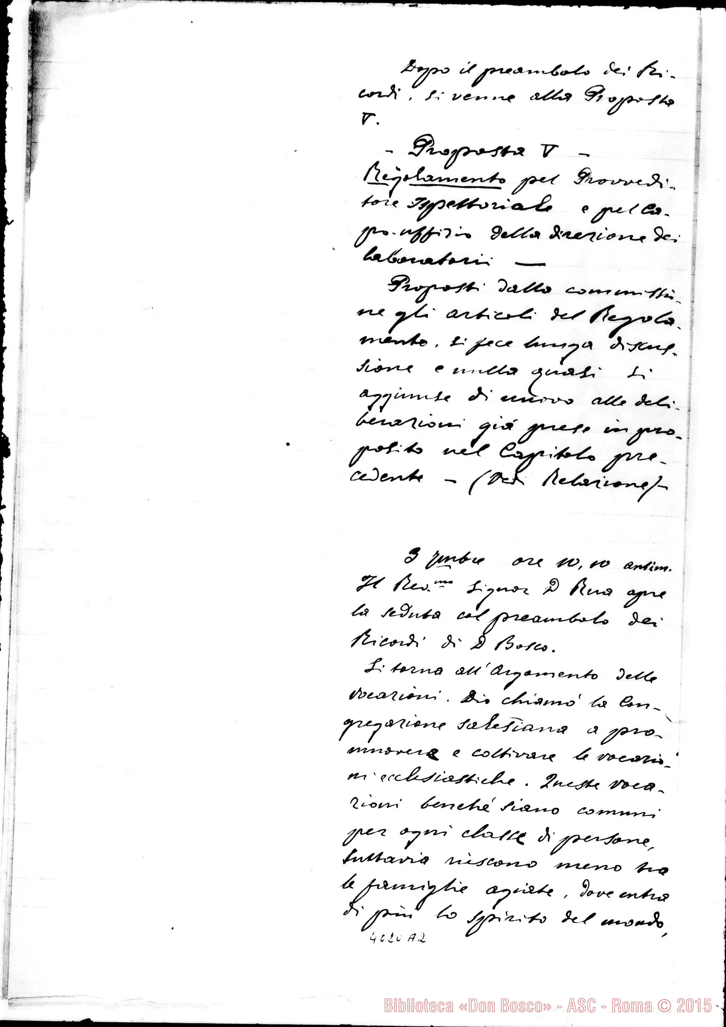 Fotogramma A 2 — Riassunto delle Conferenze del Capitolo Generale. Ms.: Don Bovio E Don Bensì