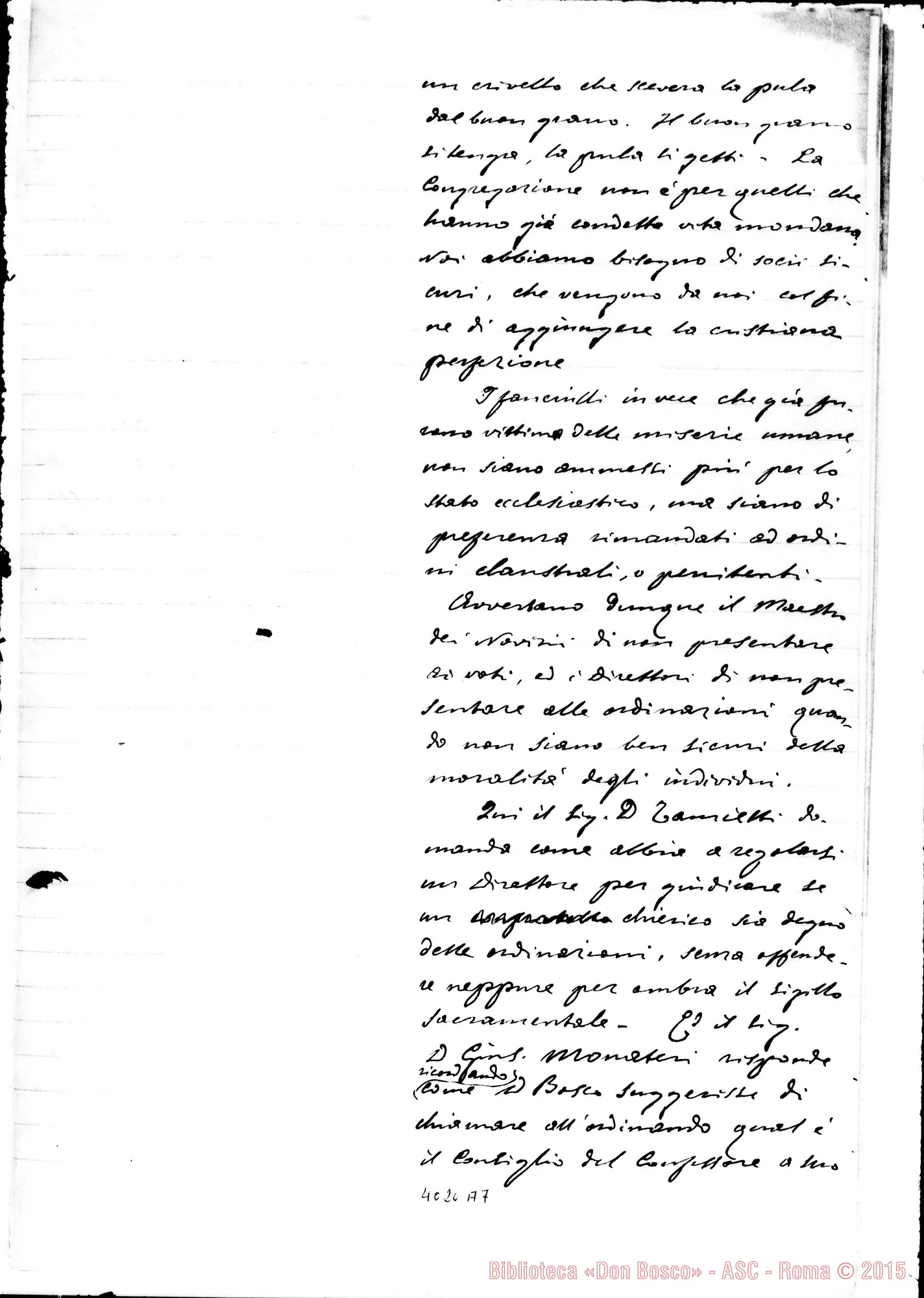 Fotogramma A 7 — Riassunto delle Conferenze del Capitolo Generale. Ms.: Don Bovio E Don Bensì