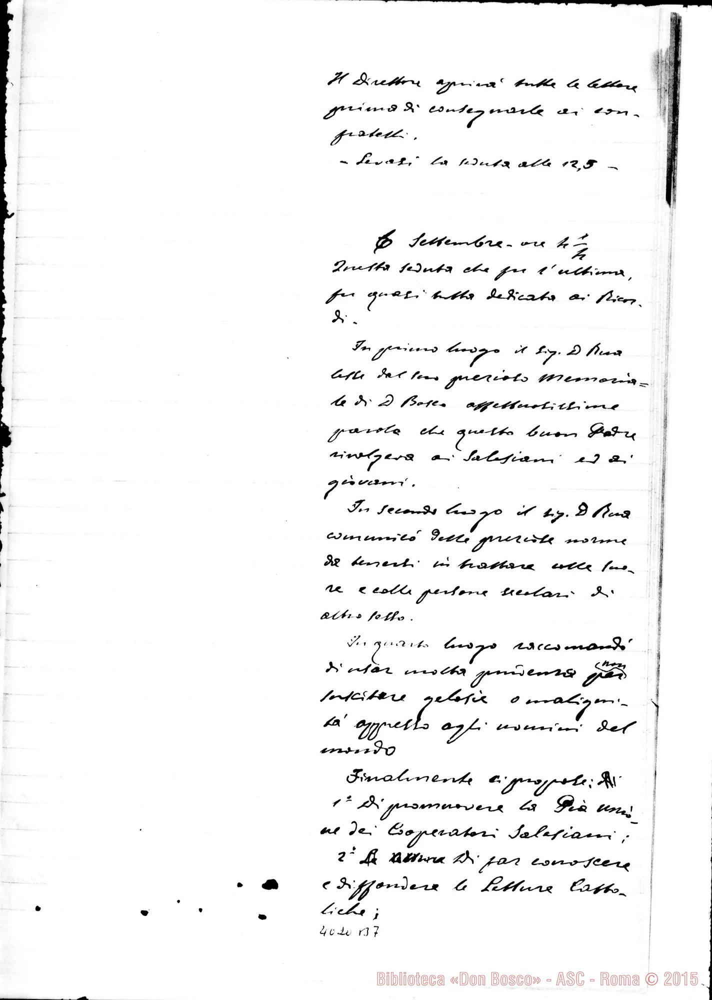 Fotogramma B 7 — Riassunto delle Conferenze del Capitolo Generale. Ms.: Don Bovio E Don Bensì