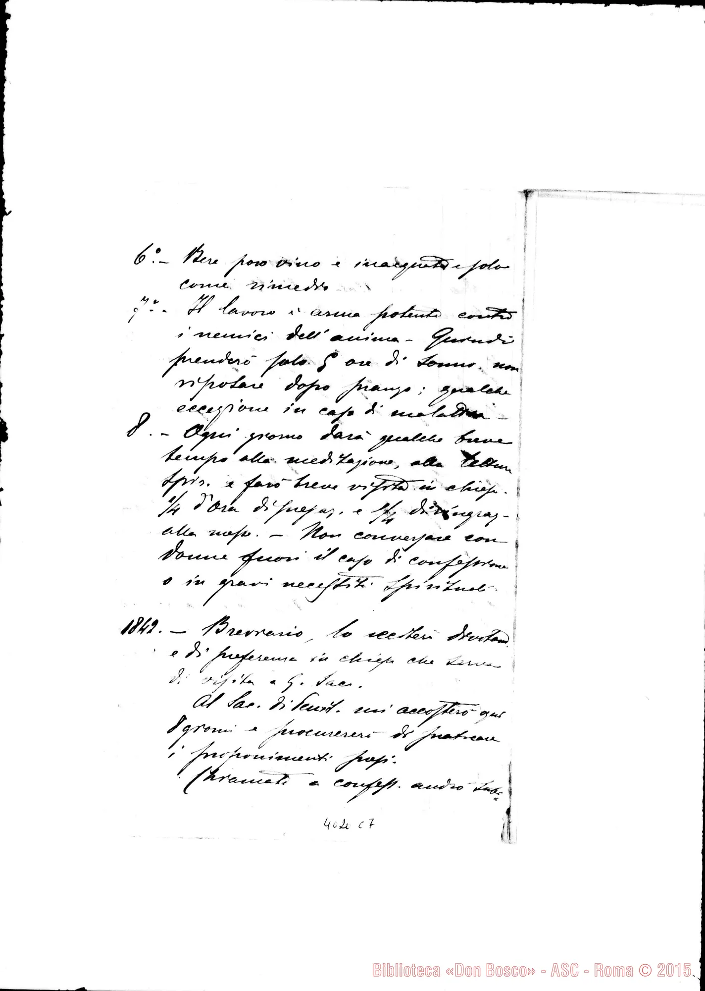 Fotogramma C 7 — Brani ricavati dal Diario di Don Bosco, letti da Don Rua nelle sedute del Cap. Gen.