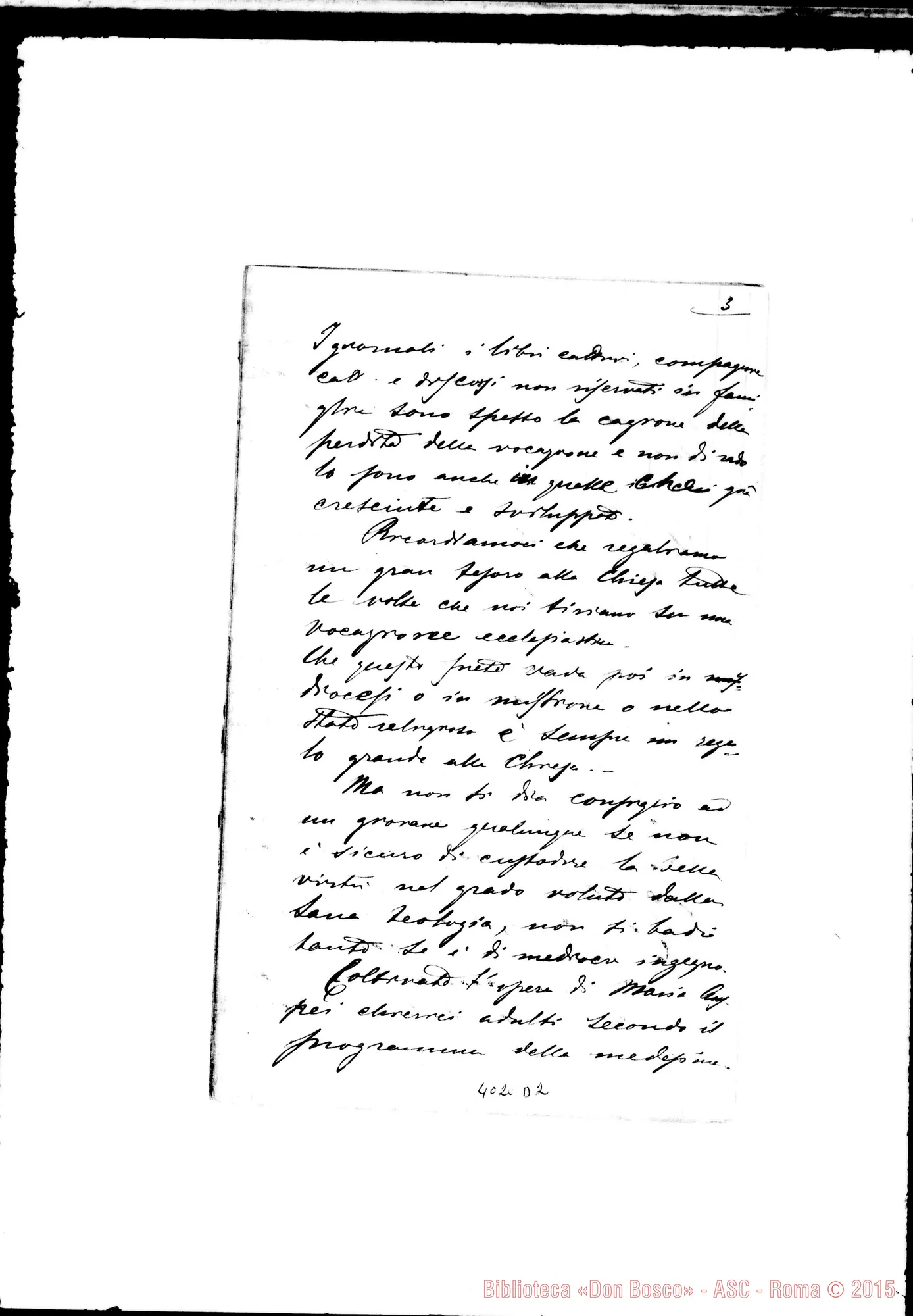 Fotogramma D 2 — Brani ricavati dal Diario di Don Bosco, letti da Don Rua nelle sedute del Cap. Gen.