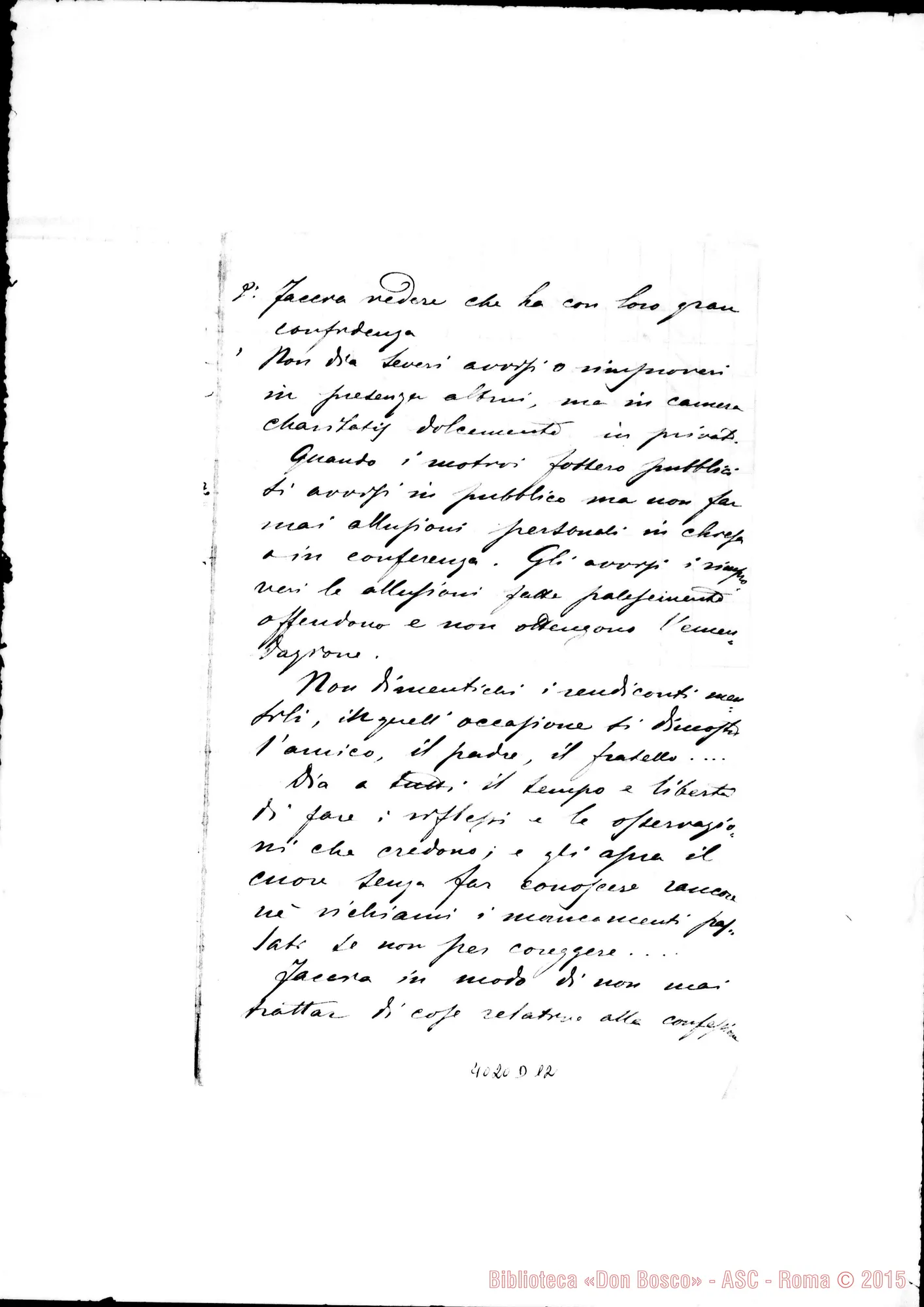 Fotogramma D 12 — Brani ricavati dal Diario di Don Bosco, letti da Don Rua nelle sedute del Cap. Gen.