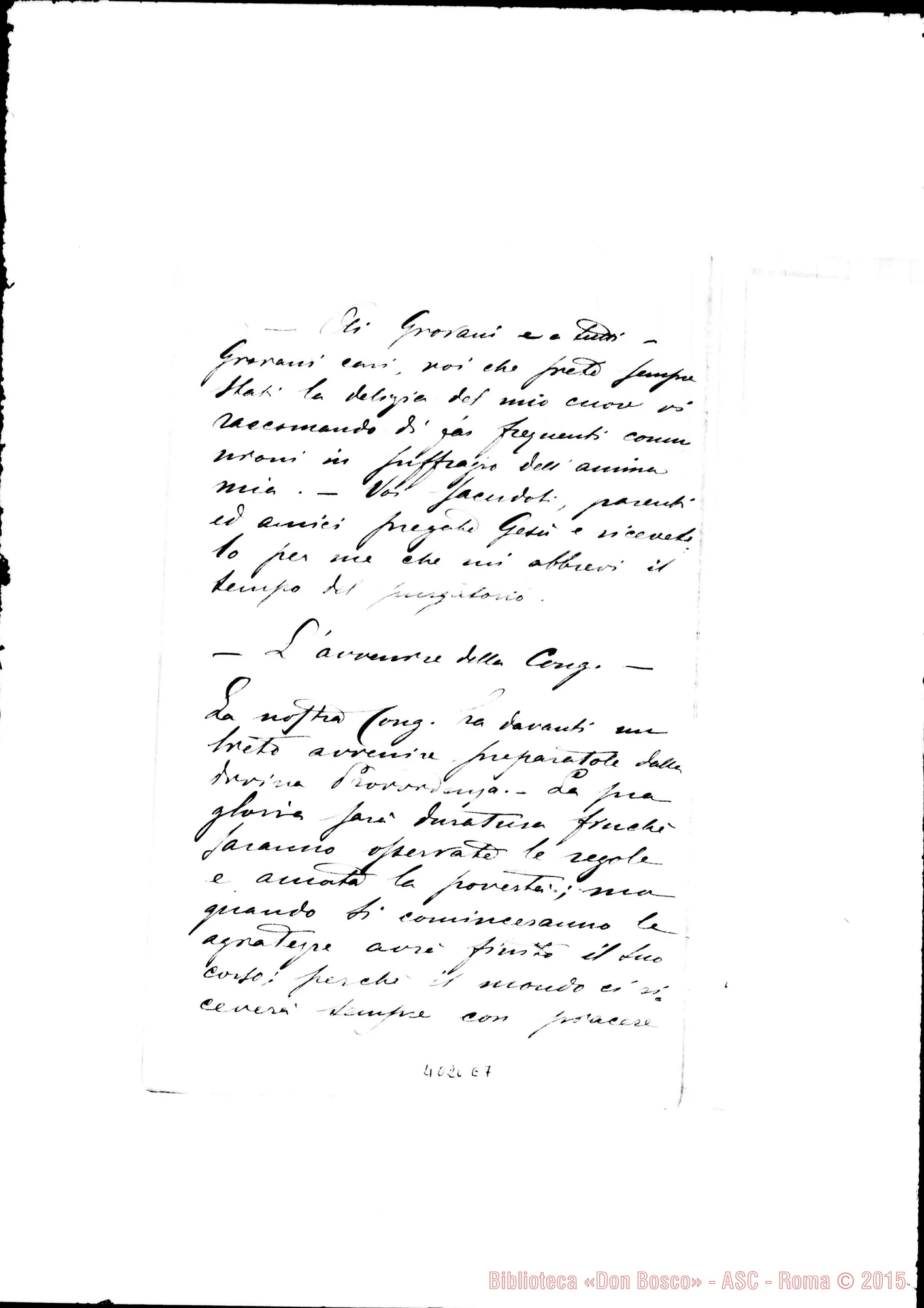 Fotogramma E 7 — Brani ricavati dal Diario di Don Bosco, letti da Don Rua nelle sedute del Cap. Gen.