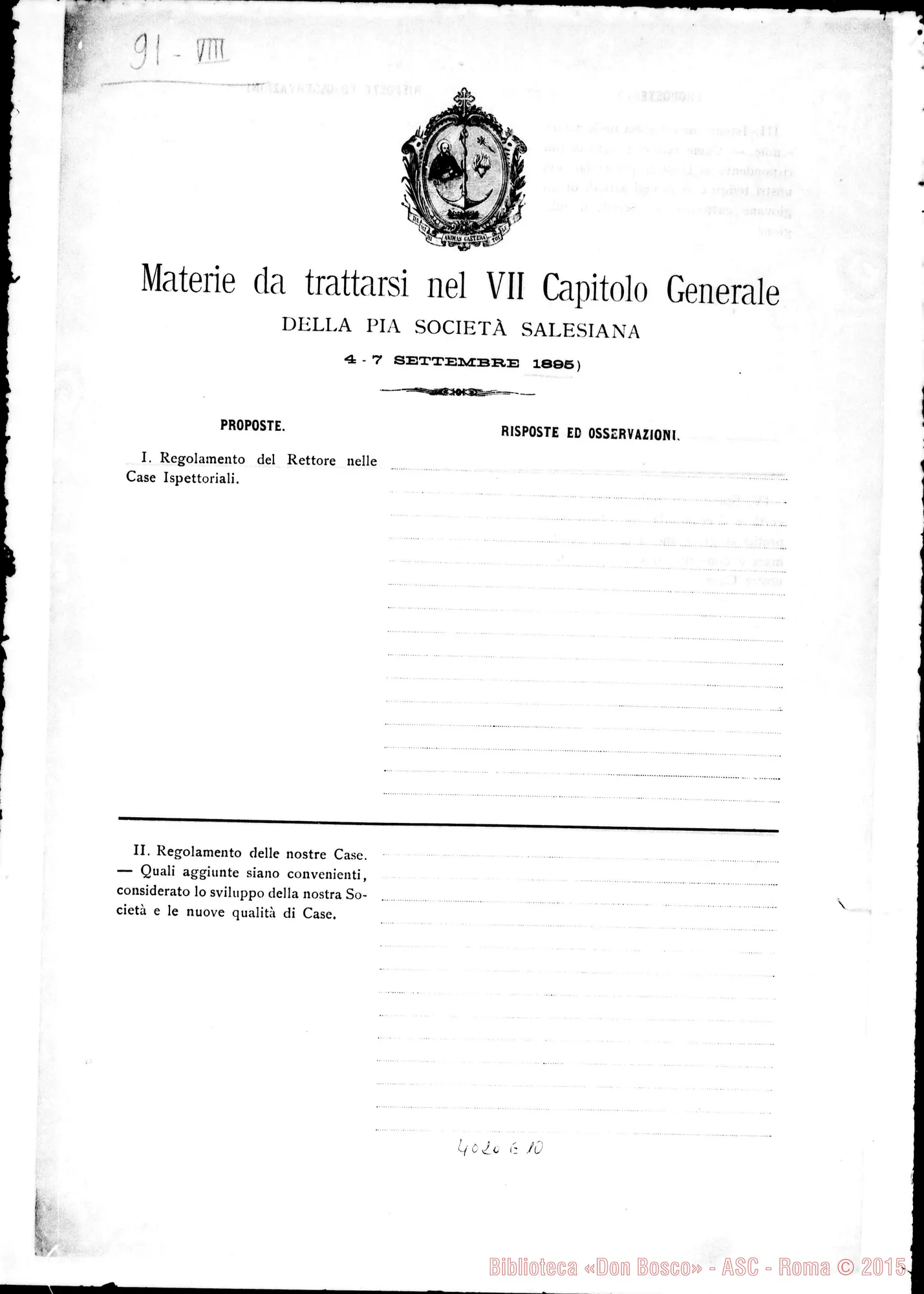 Fotogramma E 10 — Materie da trattarsi. Stampato