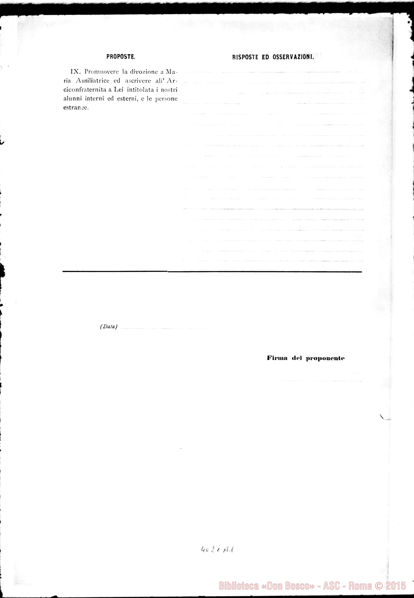 Fotogramma A 1 — Materie da trattarsi. Stampato