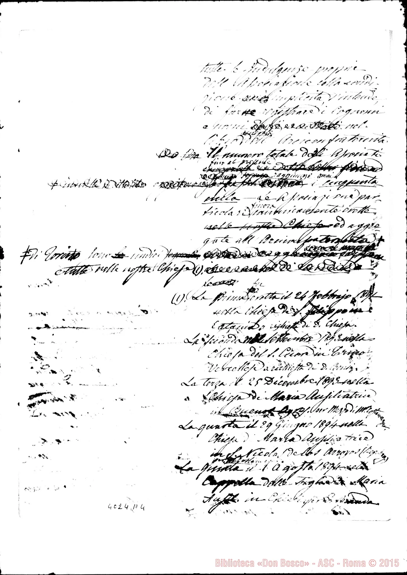 Fotogramma A 4 — Relazione sulla devozione A Maria Ausiliatrice. Minuta E bella copia. Ms. di D. Berto
