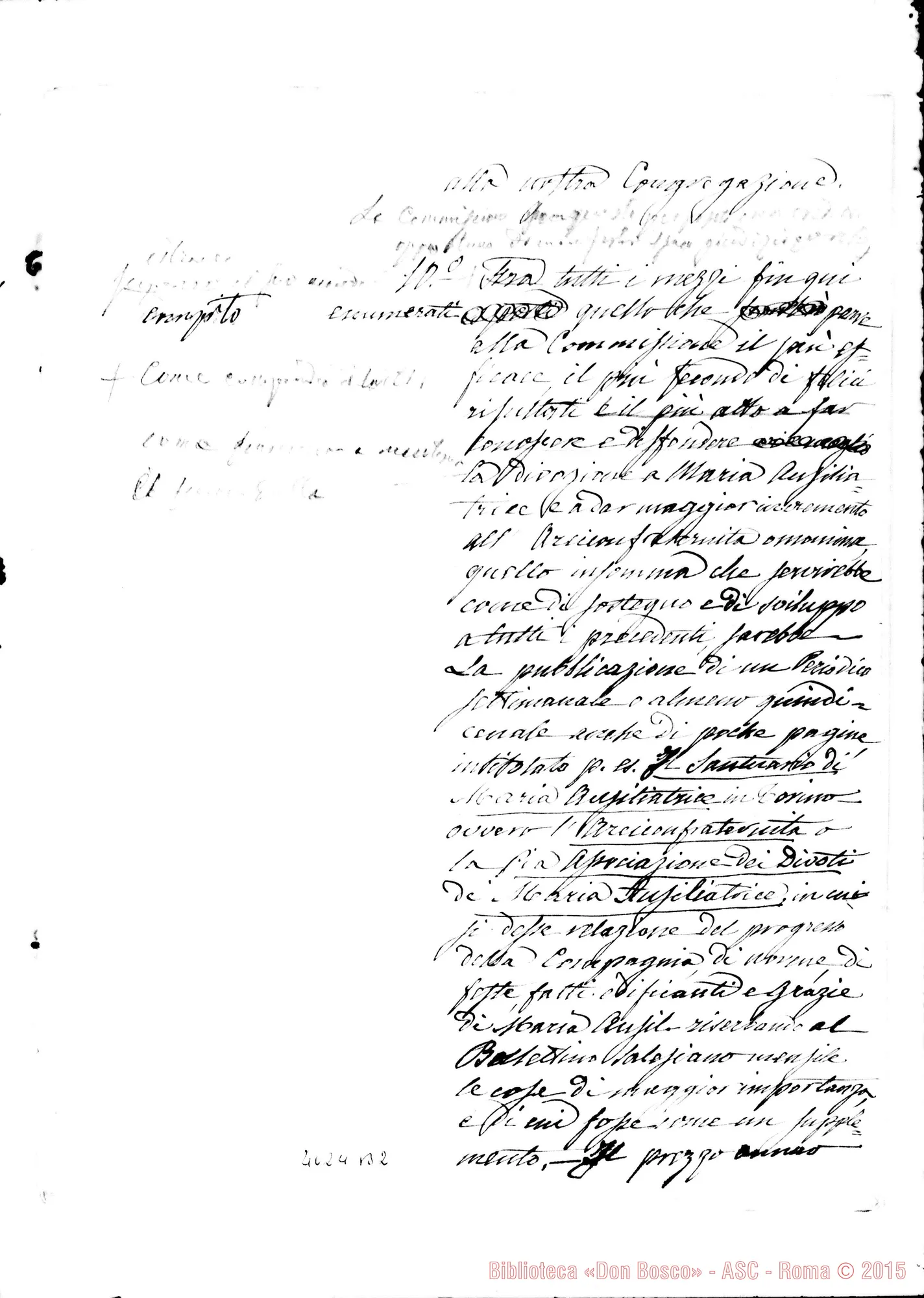 Fotogramma B 2 — Relazione sulla devozione A Maria Ausiliatrice. Minuta E bella copia. Ms. di D. Berto