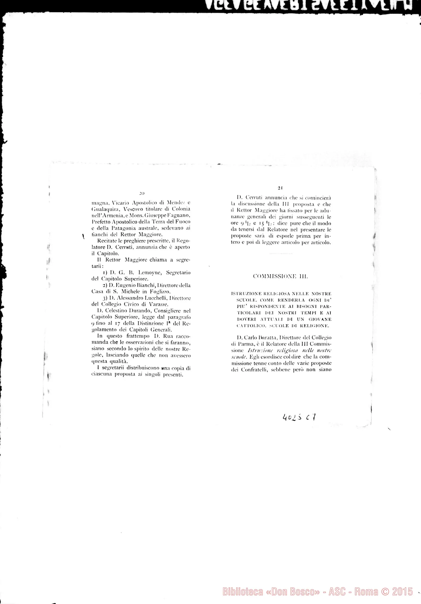 Fotogramma C 7 — Deliberazioni del VII Capitolo Generale. Stampato. S. Benigno Canavese, 1896