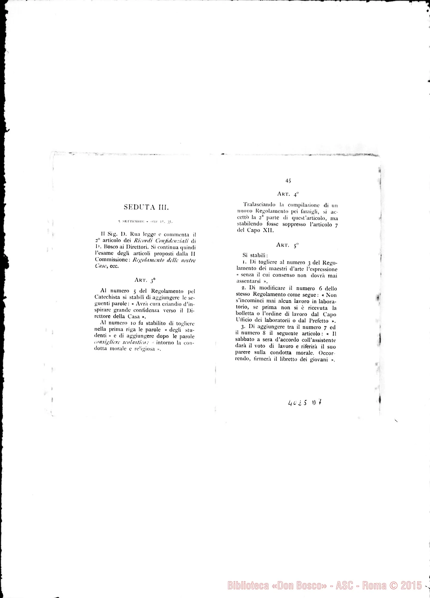 Fotogramma D 7 — Deliberazioni del VII Capitolo Generale. Stampato. S. Benigno Canavese, 1896