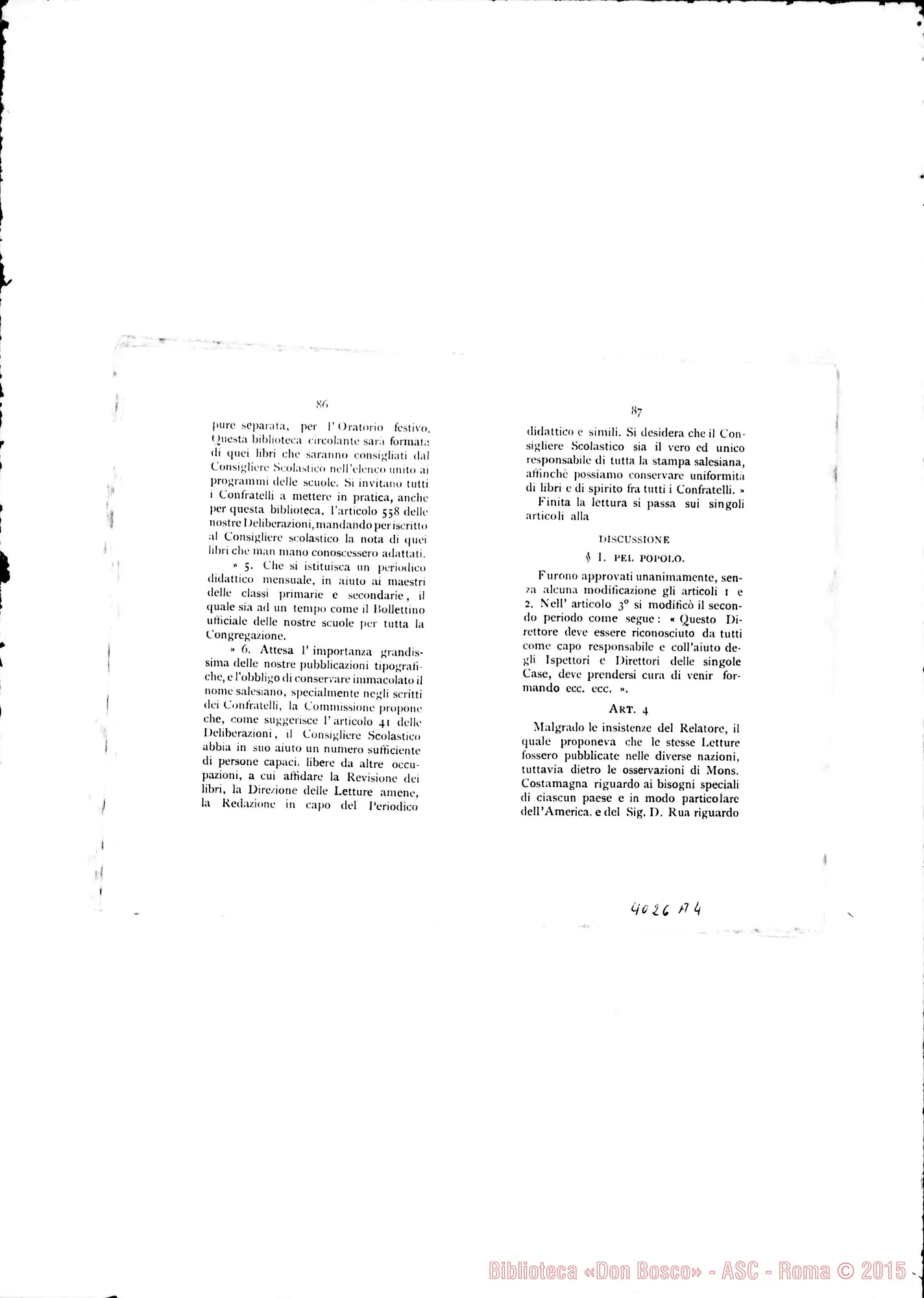 Fotogramma A 4 — Deliberazioni del VII Capitolo Generale. Stampato. S. Benigno Canavese, 1896