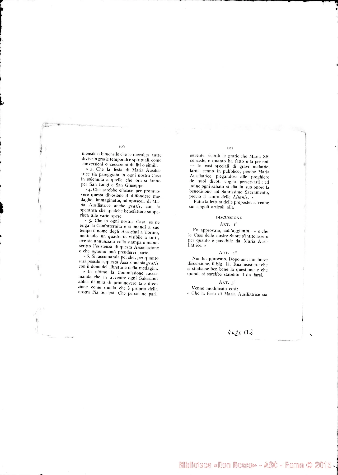 Fotogramma B 2 — Deliberazioni del VII Capitolo Generale. Stampato. S. Benigno Canavese, 1896