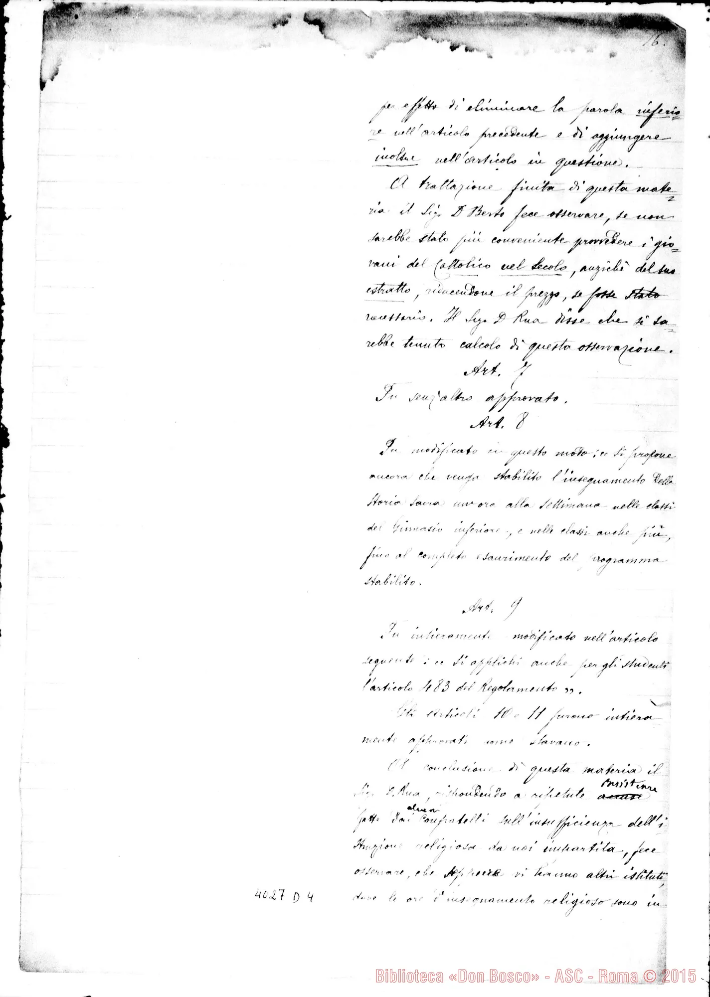Fotogramma D 4 — Relazione sul Capitolo Generale VII