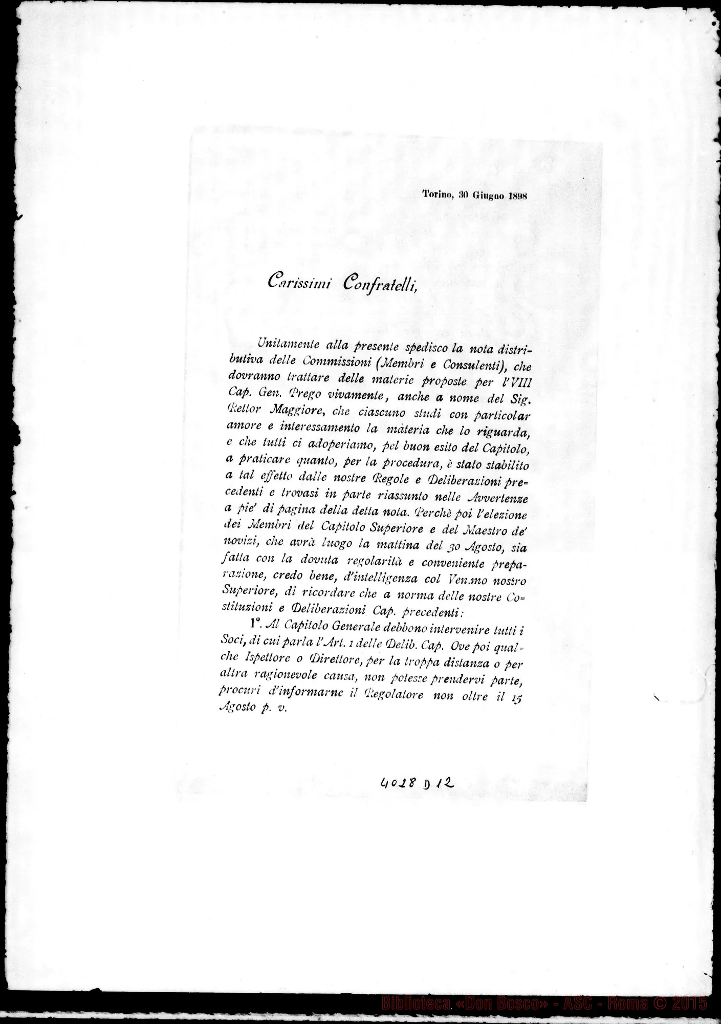 Fotogramma D 12 — Don Cerruti-Confratelli. Torino, 30-06-1898. Stampato