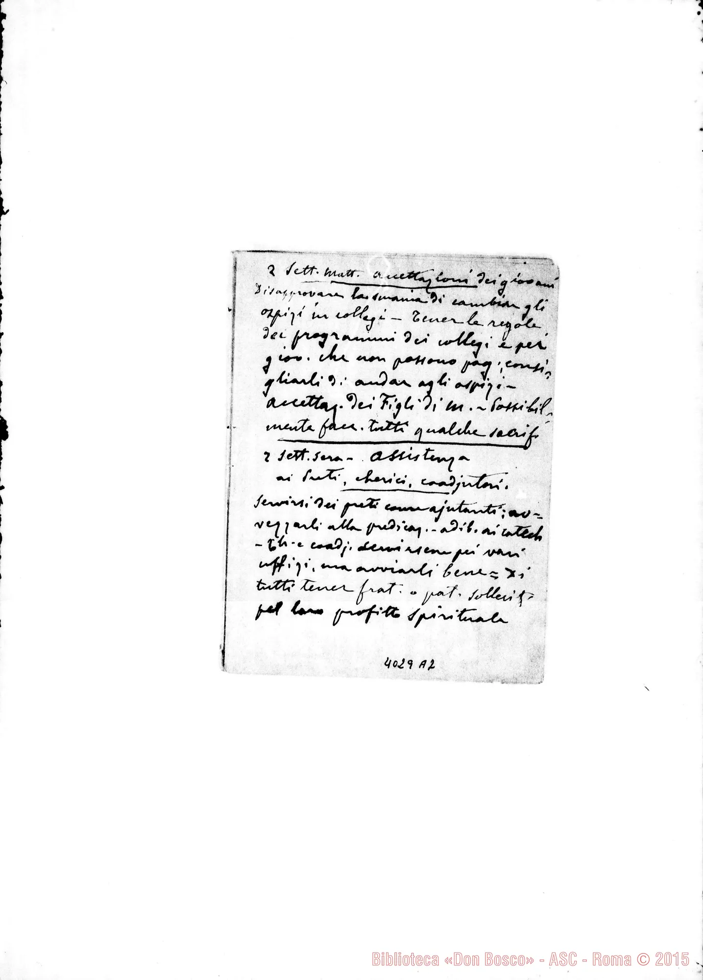 Fotogramma A 2 — Proposte: appunti di D. Rua. Ms. autogr. Rua