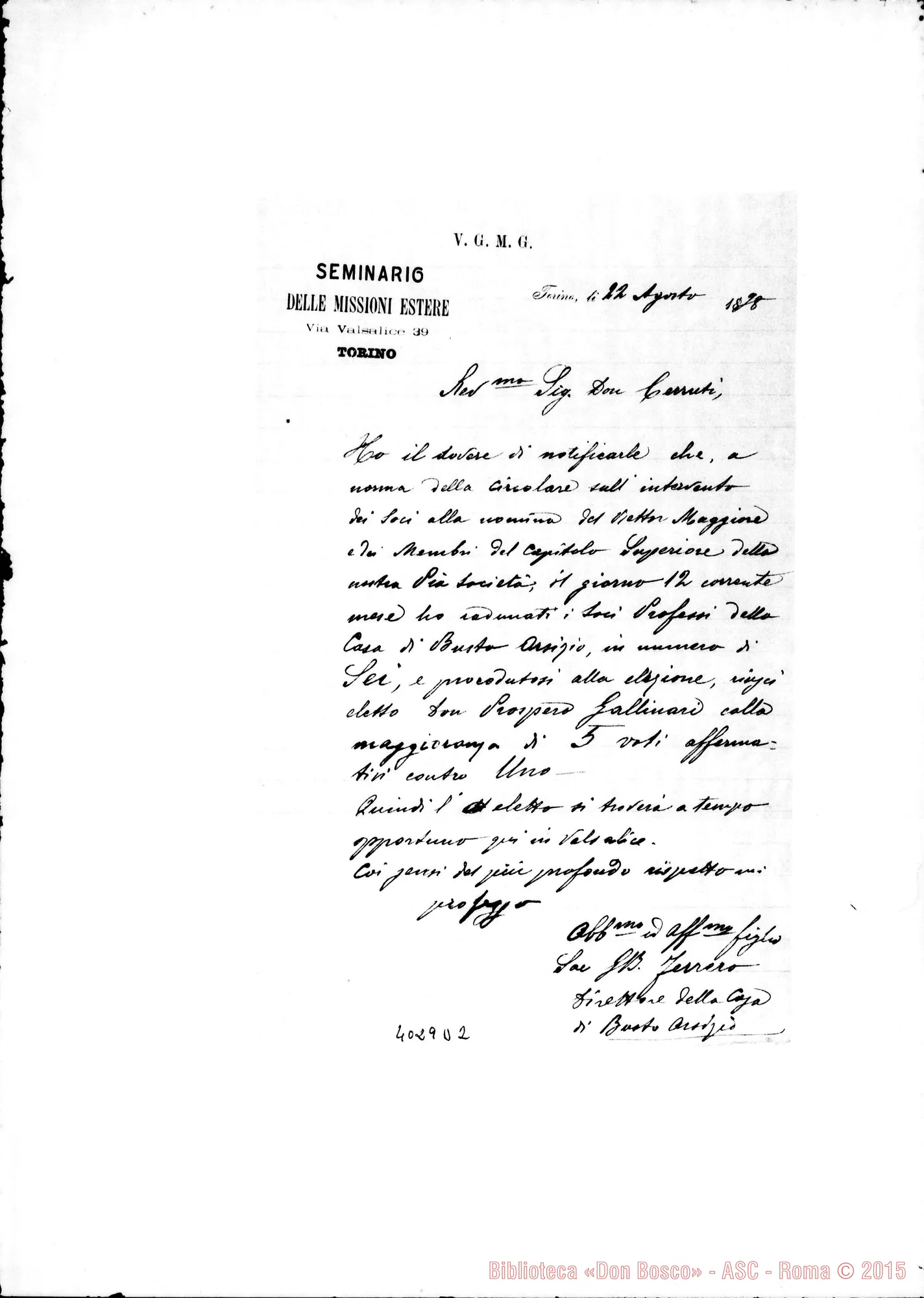 Fotogramma D 2 — Elezione dei delegati delle Case per il Capitolo Generale: lettere A D. Cerruti in ordine alfabetico