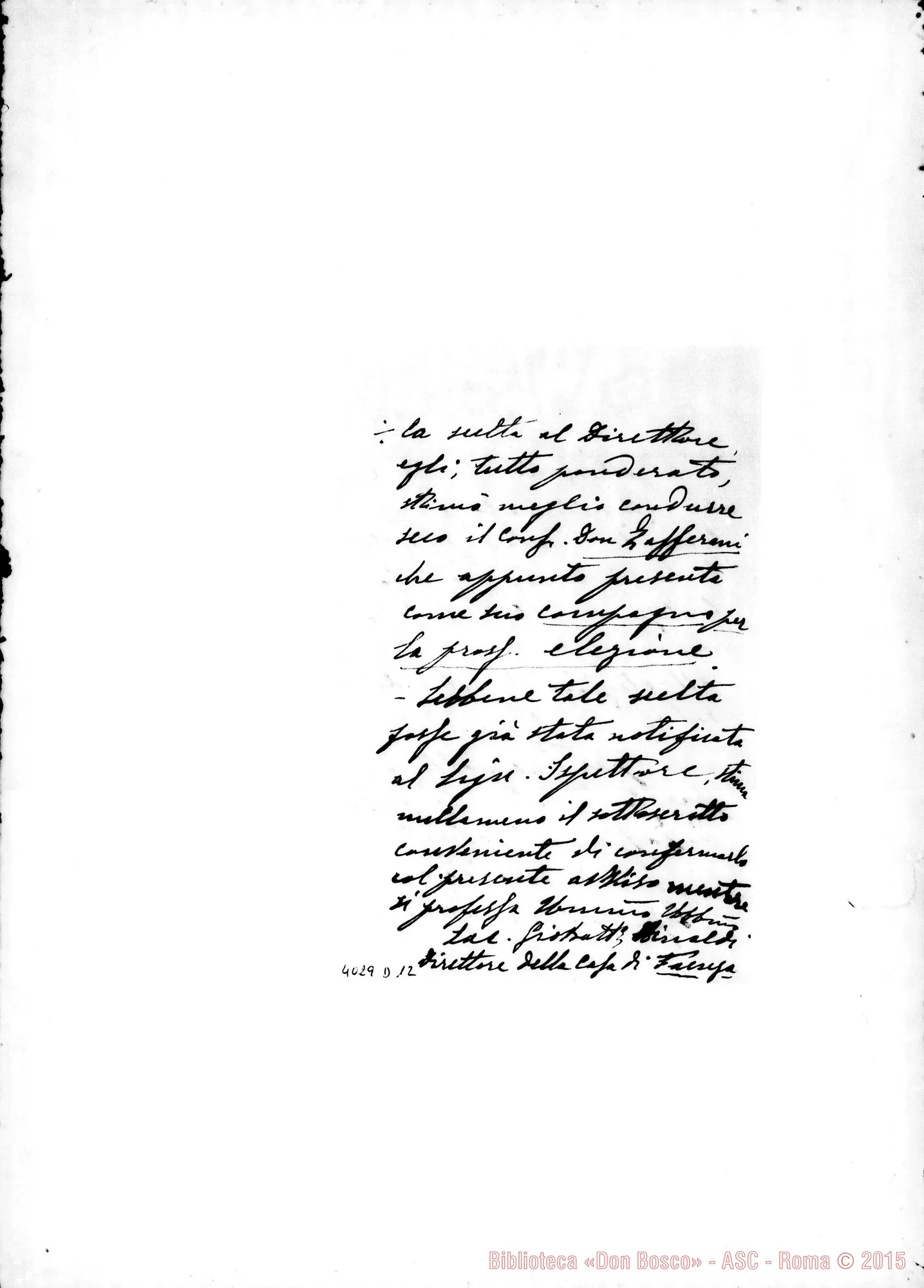 Fotogramma D 12 — Elezione dei delegati delle Case per il Capitolo Generale: lettere A D. Cerruti in ordine alfabetico