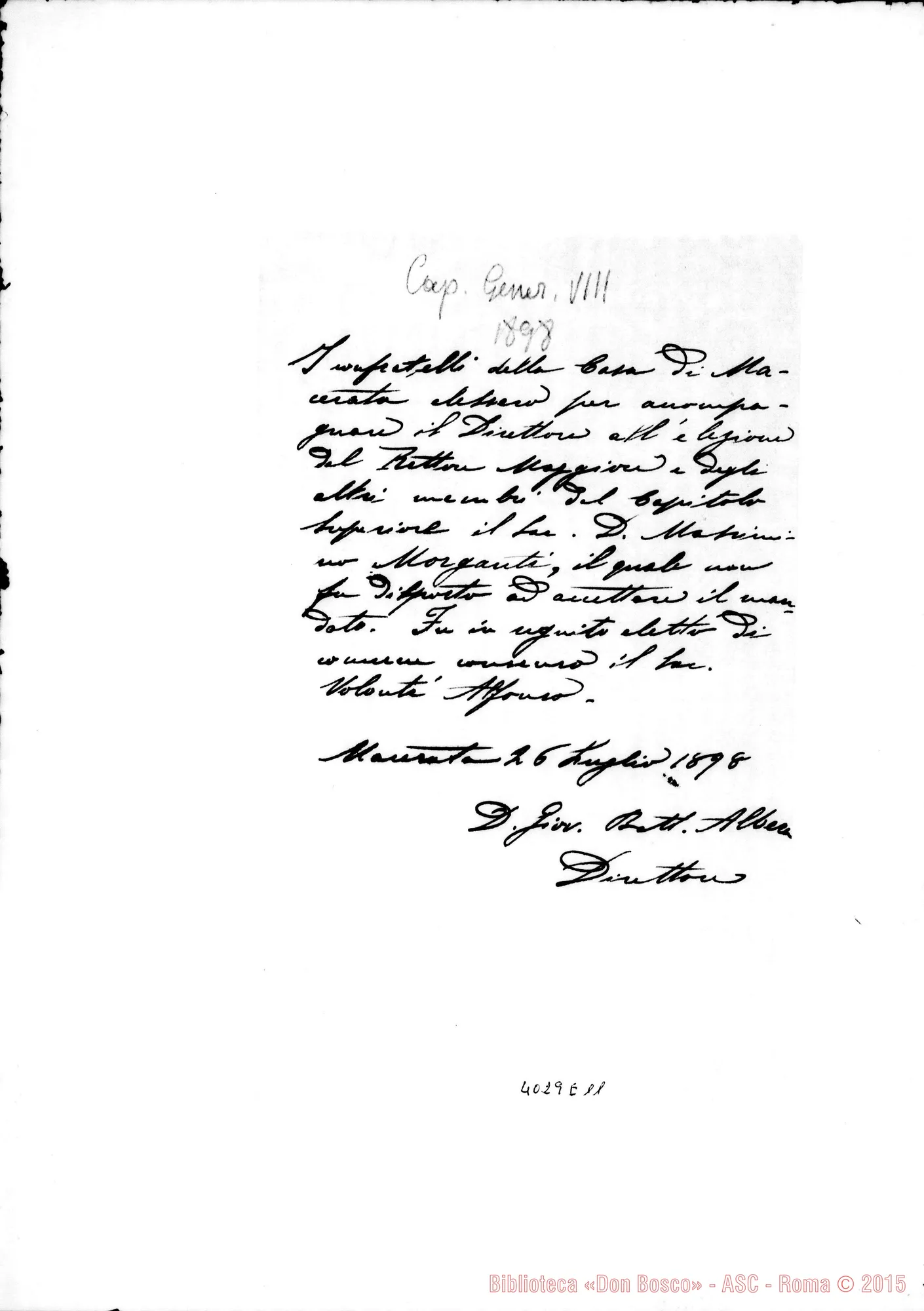 Fotogramma E 11 — Elezione dei delegati delle Case per il Capitolo Generale: lettere A D. Cerruti in ordine alfabetico