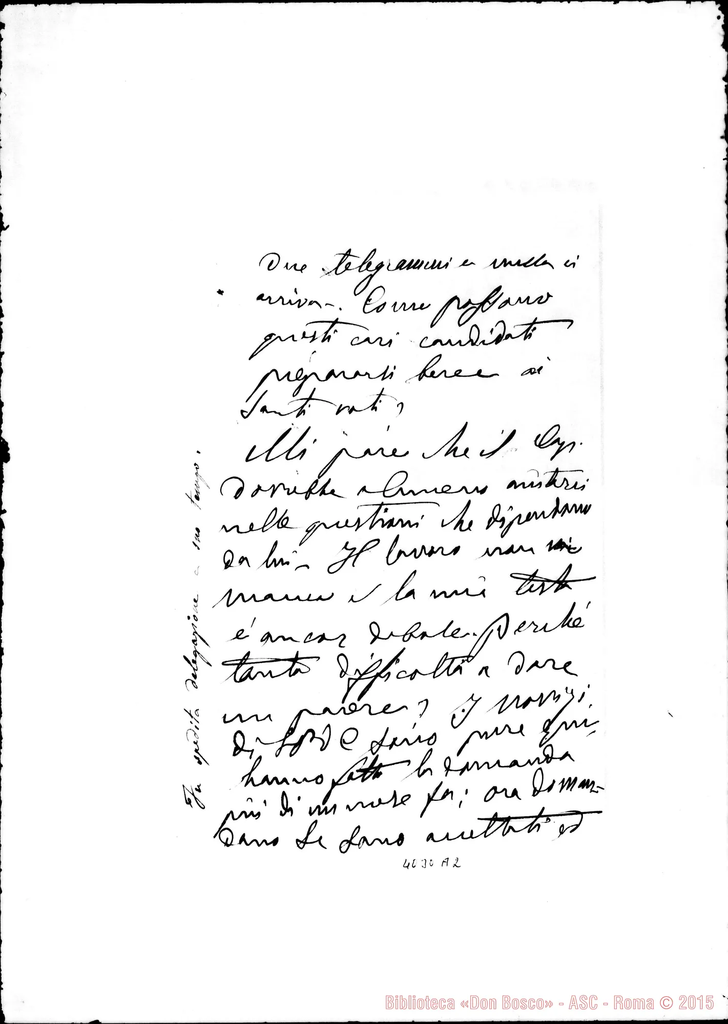Fotogramma A 2 — Elezione dei delegati delle Case per il Capitolo Generale: lettere A D. Cerruti in ordine alfabetico